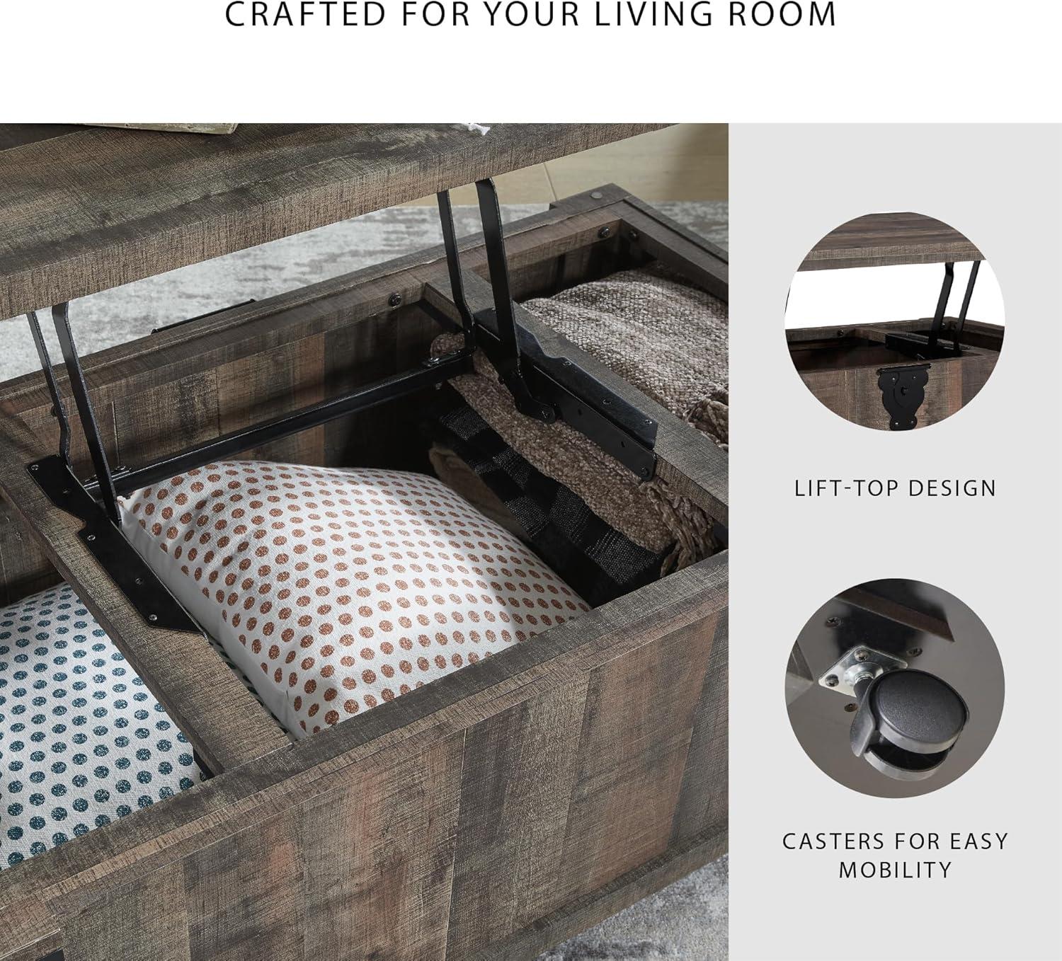 imageSignature Design by Ashley Hollum Casual LiftTop Rustic Coffee Table Dark Brown ampamp BlackDark Brown