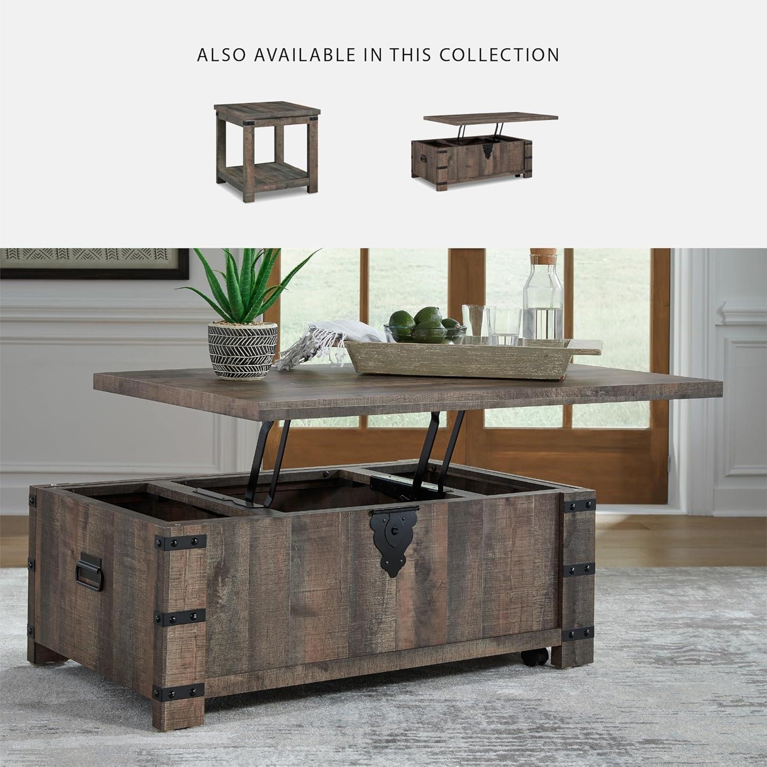 imageSignature Design by Ashley Hollum Casual LiftTop Rustic Coffee Table Dark Brown ampamp BlackDark Brown