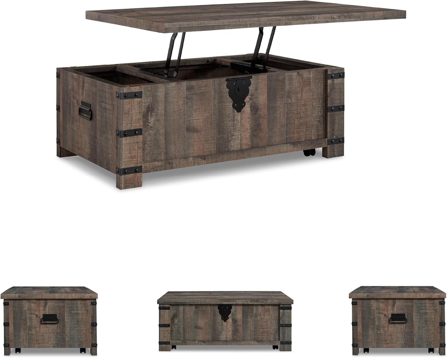 imageSignature Design by Ashley Hollum Casual LiftTop Rustic Coffee Table Dark Brown ampamp BlackDark Brown