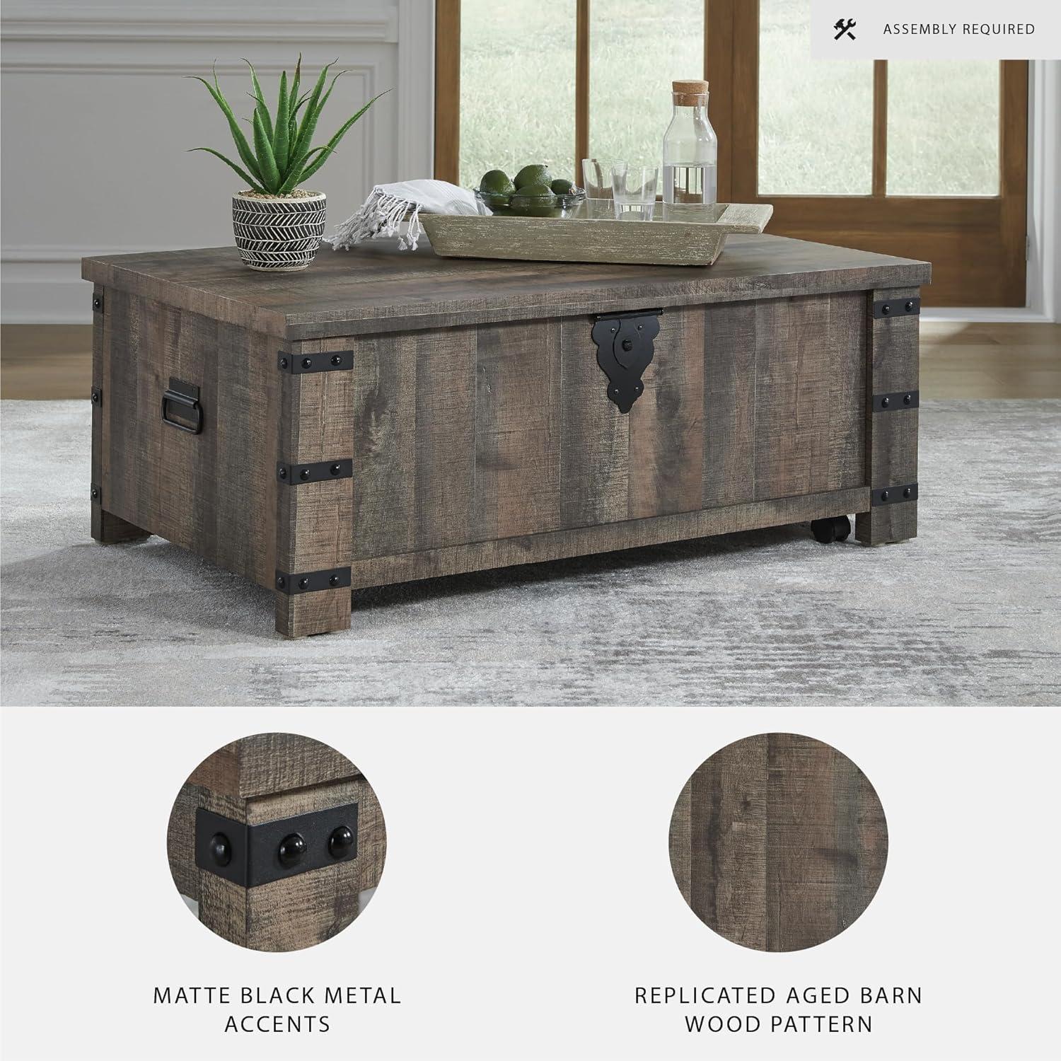 imageSignature Design by Ashley Hollum Casual LiftTop Rustic Coffee Table Dark Brown ampamp BlackDark Brown