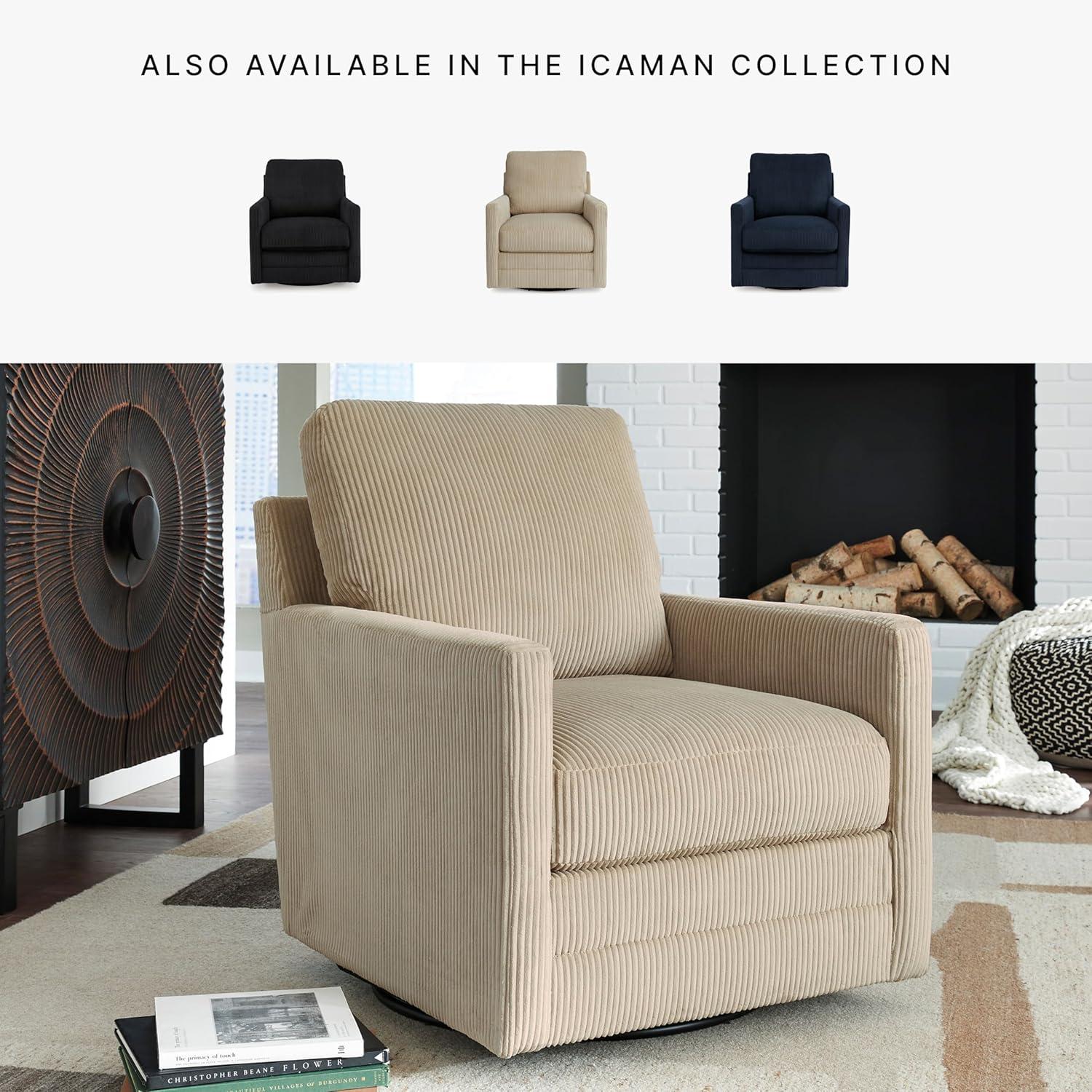 imageSignature Design by Ashley Icaman Contemporary Swivel Chair with Removable Cushions Light BrownLight Brown