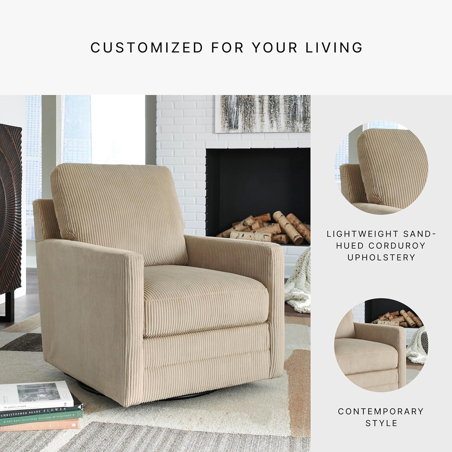 imageSignature Design by Ashley Icaman Contemporary Swivel Chair with Removable Cushions Light BrownLight Brown