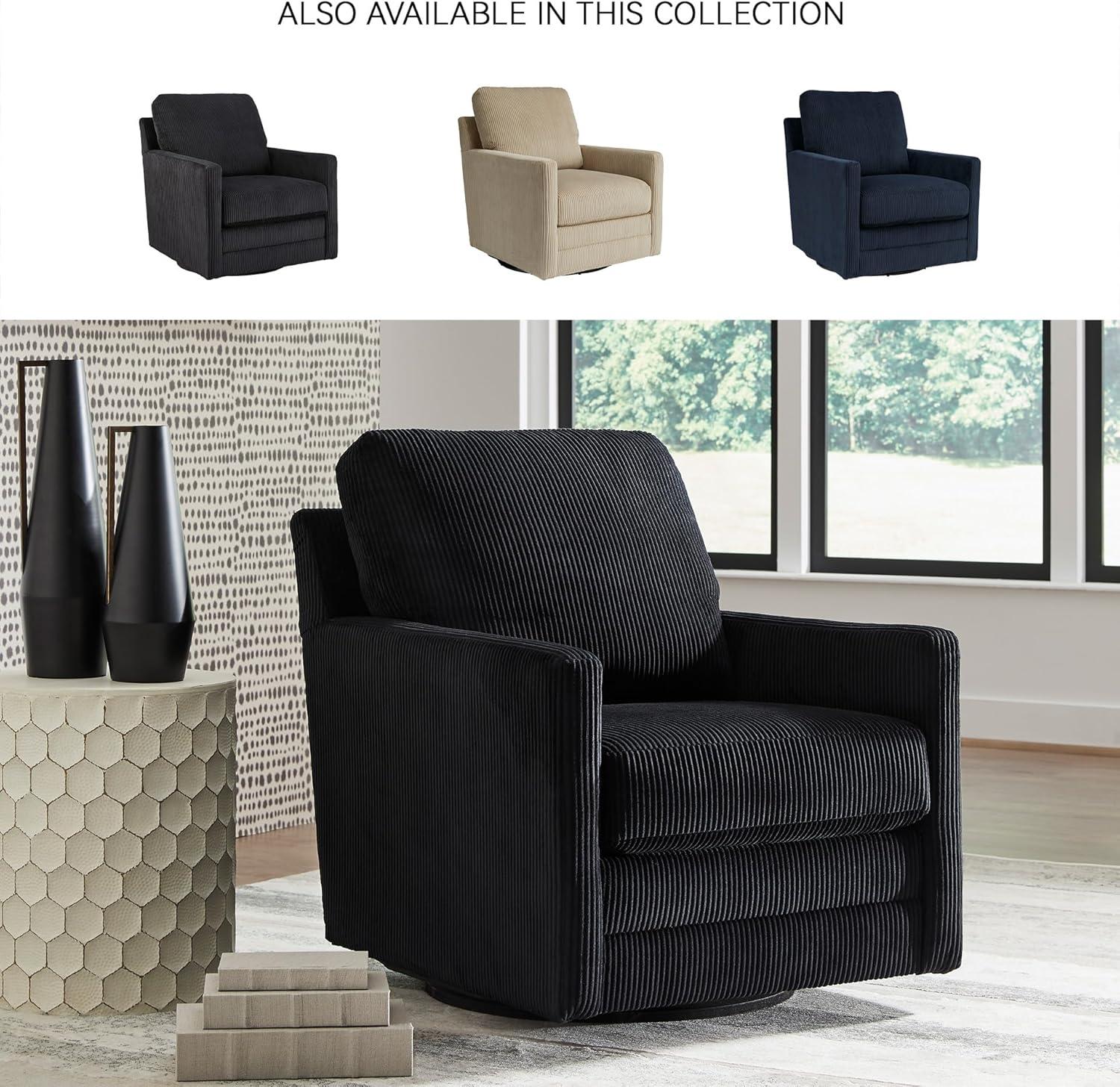 imageSignature Design by Ashley Icaman Modern Indoor Swivel Upholstered Chair with Reversible Cushions BlackBlack