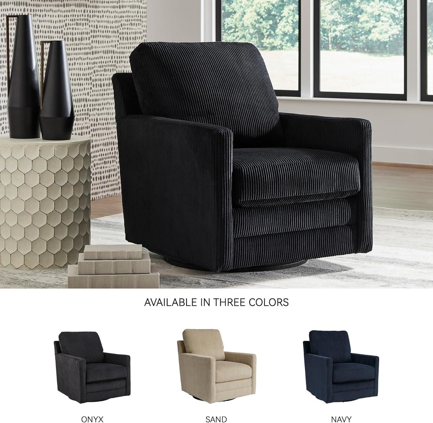 imageSignature Design by Ashley Icaman Modern Indoor Swivel Upholstered Chair with Reversible Cushions BlackBlack