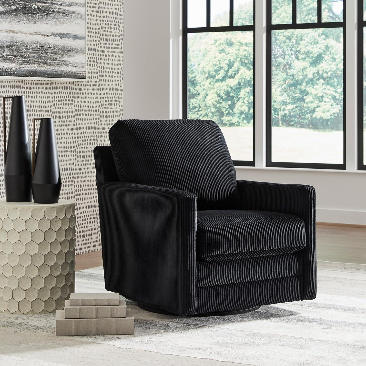 imageSignature Design by Ashley Icaman Modern Indoor Swivel Upholstered Chair with Reversible Cushions BlackBlack