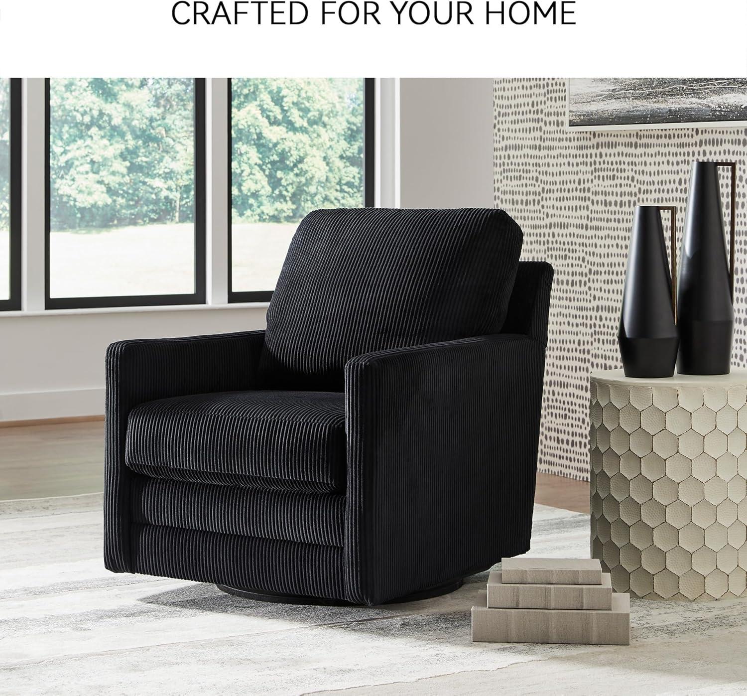 imageSignature Design by Ashley Icaman Modern Indoor Swivel Upholstered Chair with Reversible Cushions BlackBlack