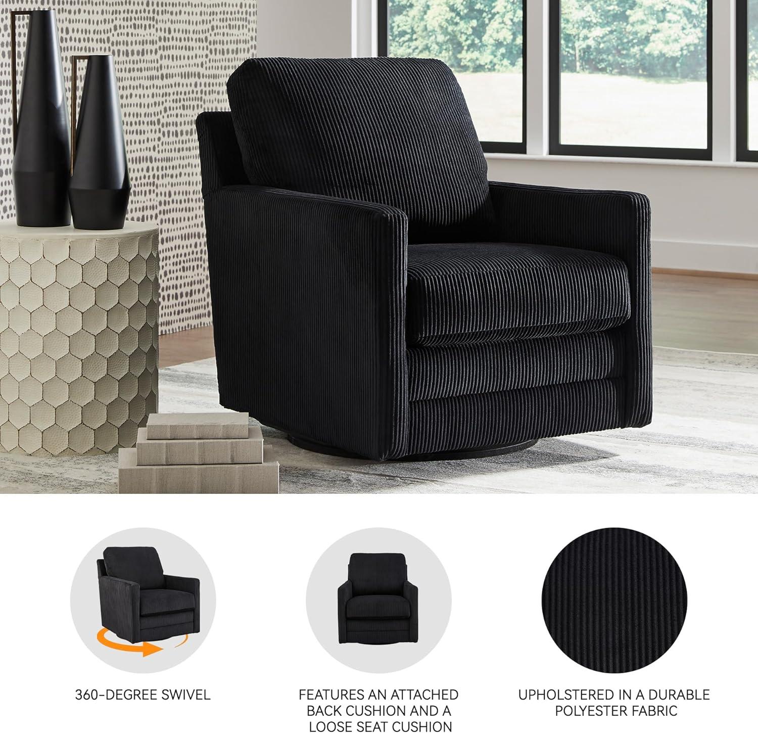 imageSignature Design by Ashley Icaman Modern Indoor Swivel Upholstered Chair with Reversible Cushions BlackBlack