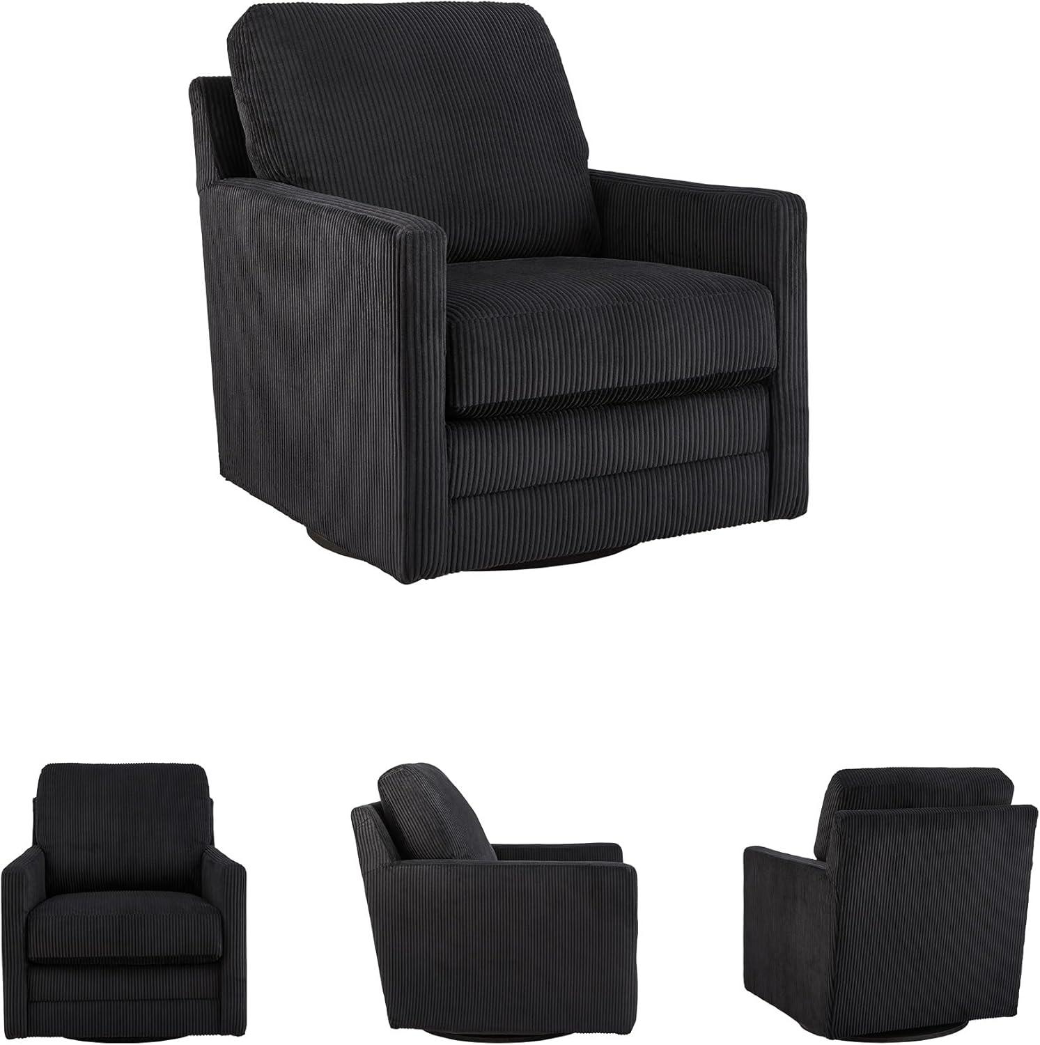 imageSignature Design by Ashley Icaman Modern Indoor Swivel Upholstered Chair with Reversible Cushions BlackBlack