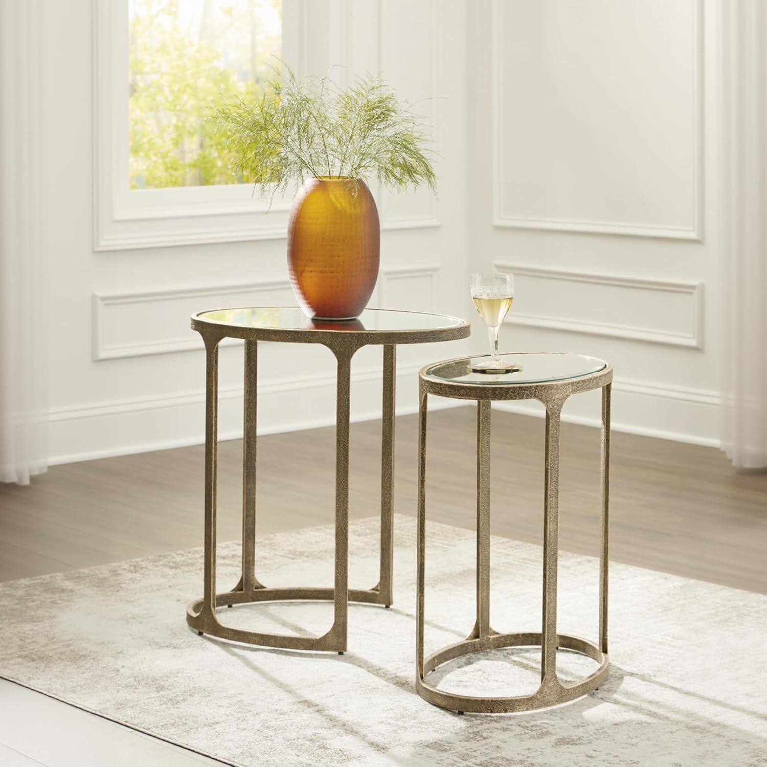 imageSignature Design by Ashley Irmaleigh Classic Nesting Accent Table Set with Mirrored Tabletops Set of 2 Metallic
