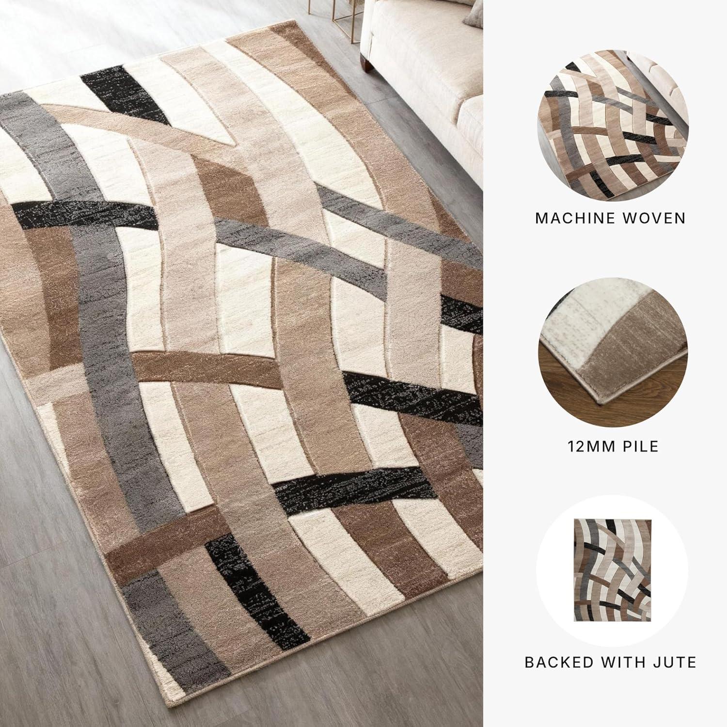 imageSignature Design by Ashley Jacinth Modern 8 x 10 Medium Pile Rug with Overlapping Wave Design Brown Beige ampamp Cream5 x 67 Rectangular