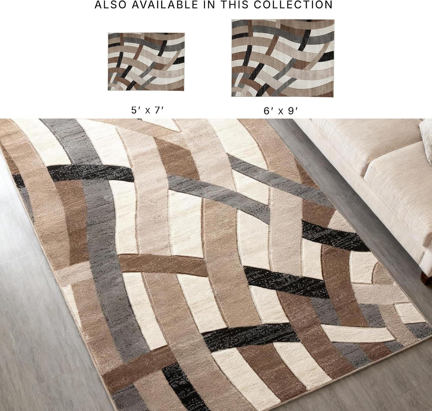 imageSignature Design by Ashley Jacinth Modern 8 x 10 Medium Pile Rug with Overlapping Wave Design Brown Beige ampamp Cream66 x 96 Rectangular