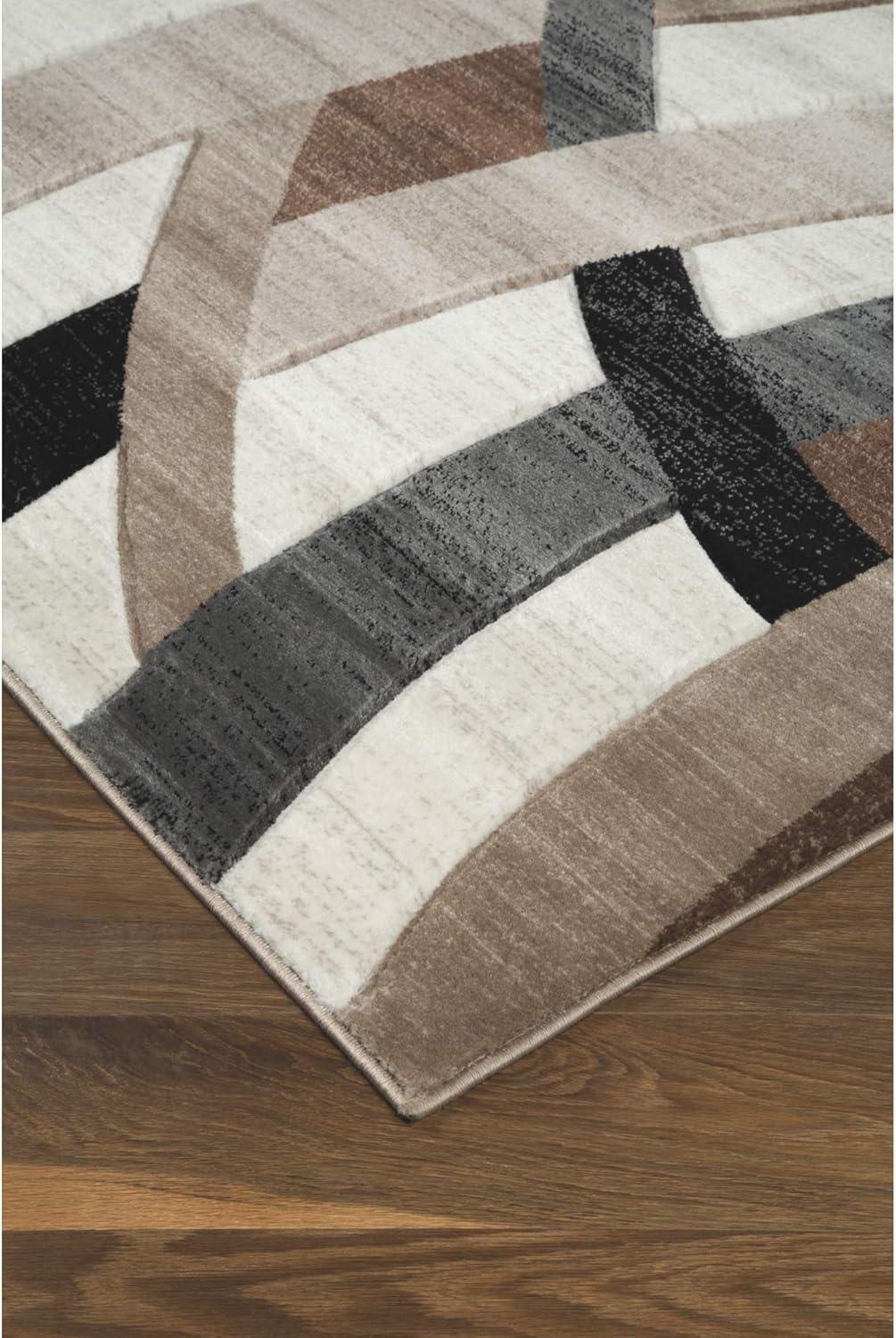imageSignature Design by Ashley Jacinth Modern 8 x 10 Medium Pile Rug with Overlapping Wave Design Brown Beige ampamp Cream66 x 96 Rectangular