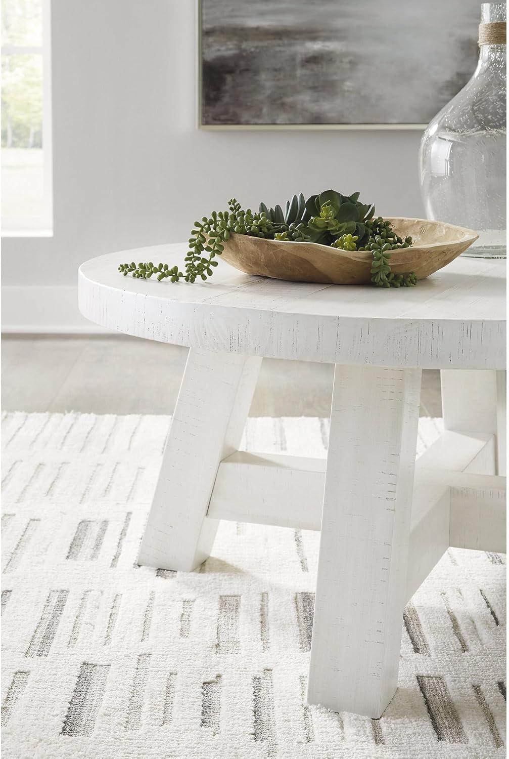 imageSignature Design by Ashley Jallison Farmhouse Distressed Coffee Table with Braced Posts White
