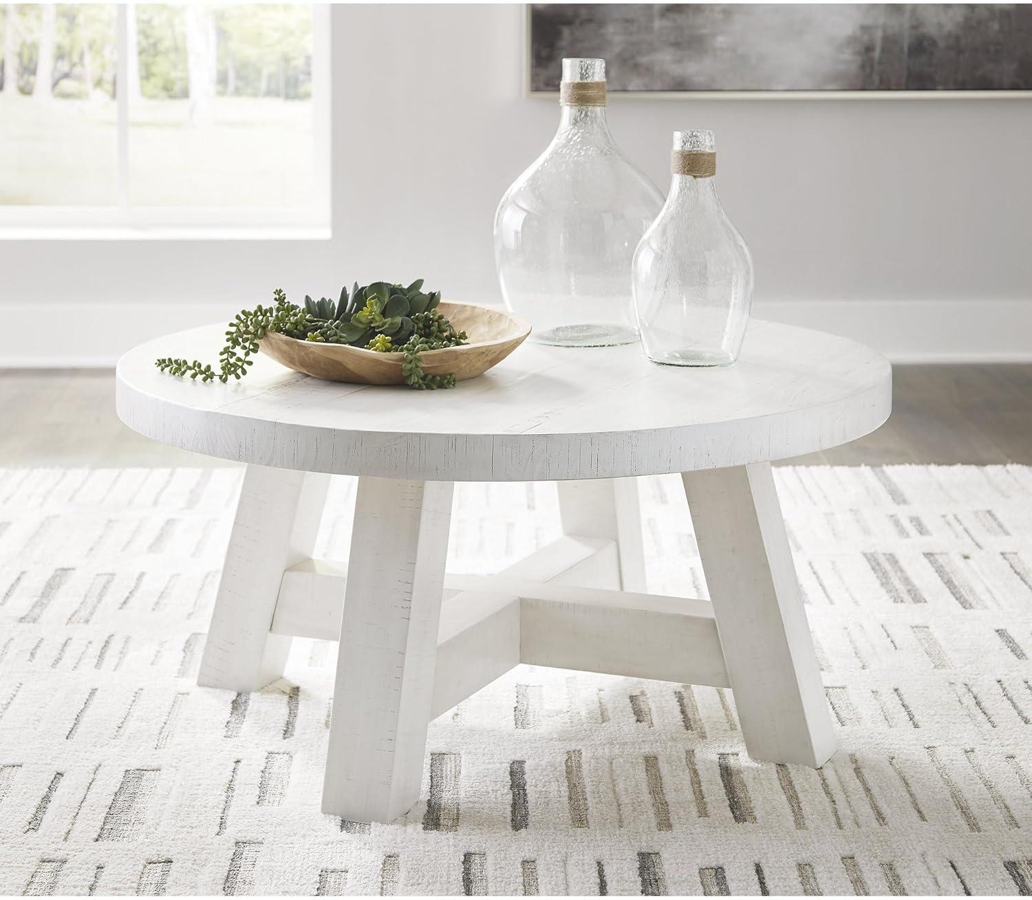 imageSignature Design by Ashley Jallison Farmhouse Distressed Coffee Table with Braced Posts White
