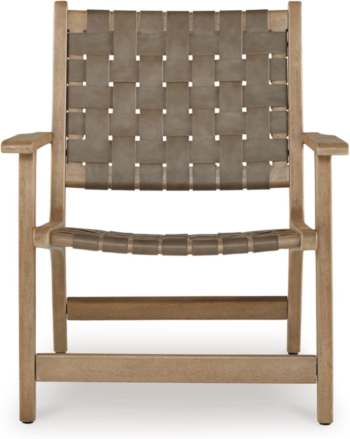 imageSignature Design by Ashley Jameset MidCentury Modern Accent Chair with Foot Rest Leather Woven Strips and Tight Seat Light Brown