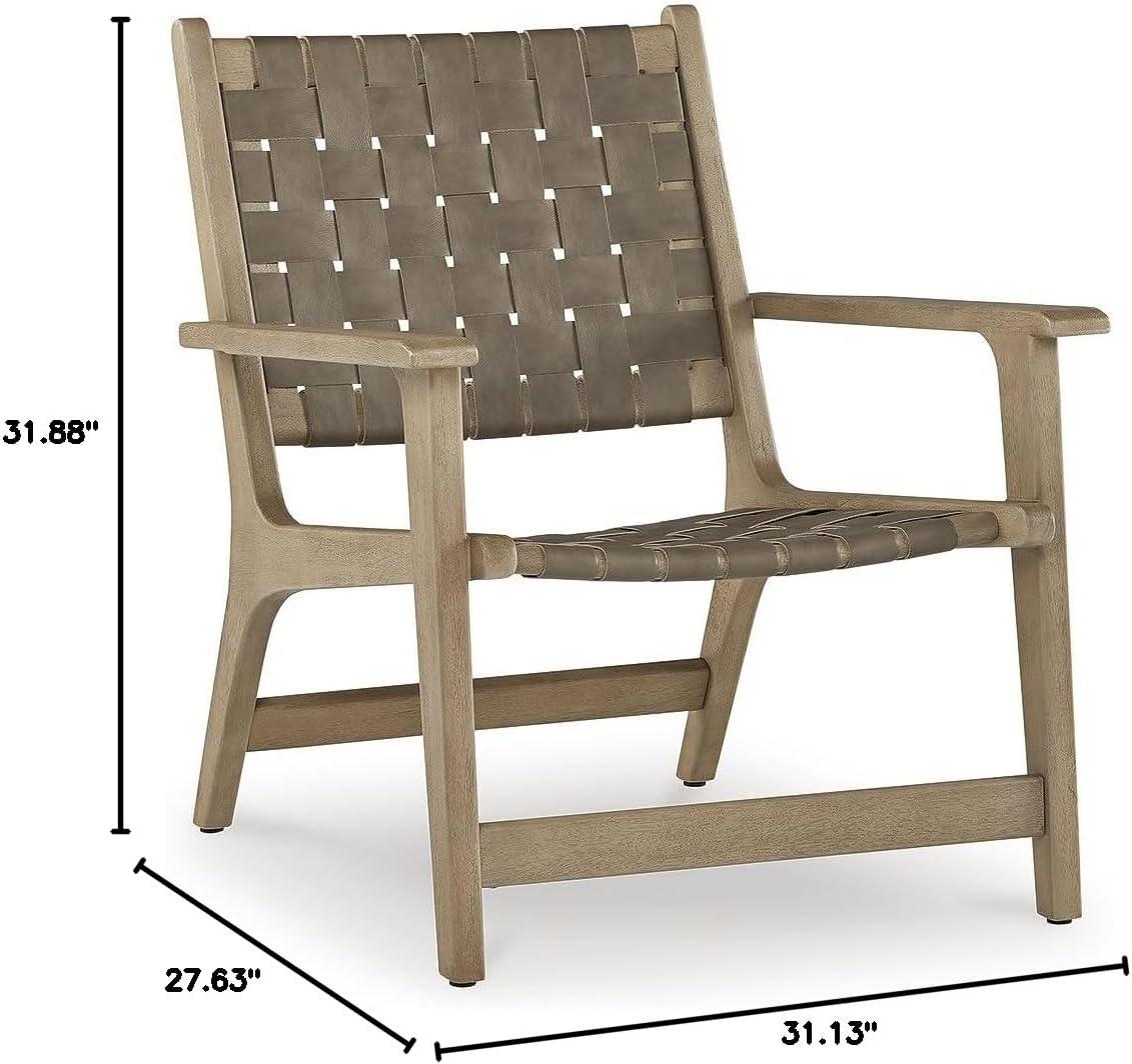 imageSignature Design by Ashley Jameset MidCentury Modern Accent Chair with Foot Rest Leather Woven Strips and Tight Seat Light Brown