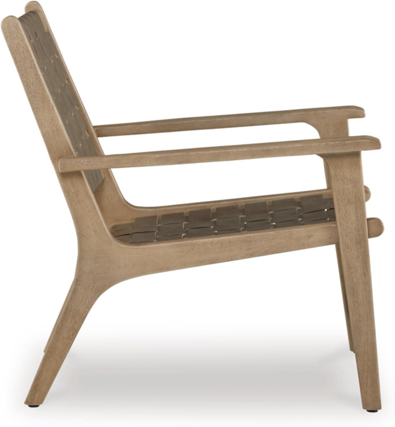 imageSignature Design by Ashley Jameset MidCentury Modern Accent Chair with Foot Rest Leather Woven Strips and Tight Seat Light Brown