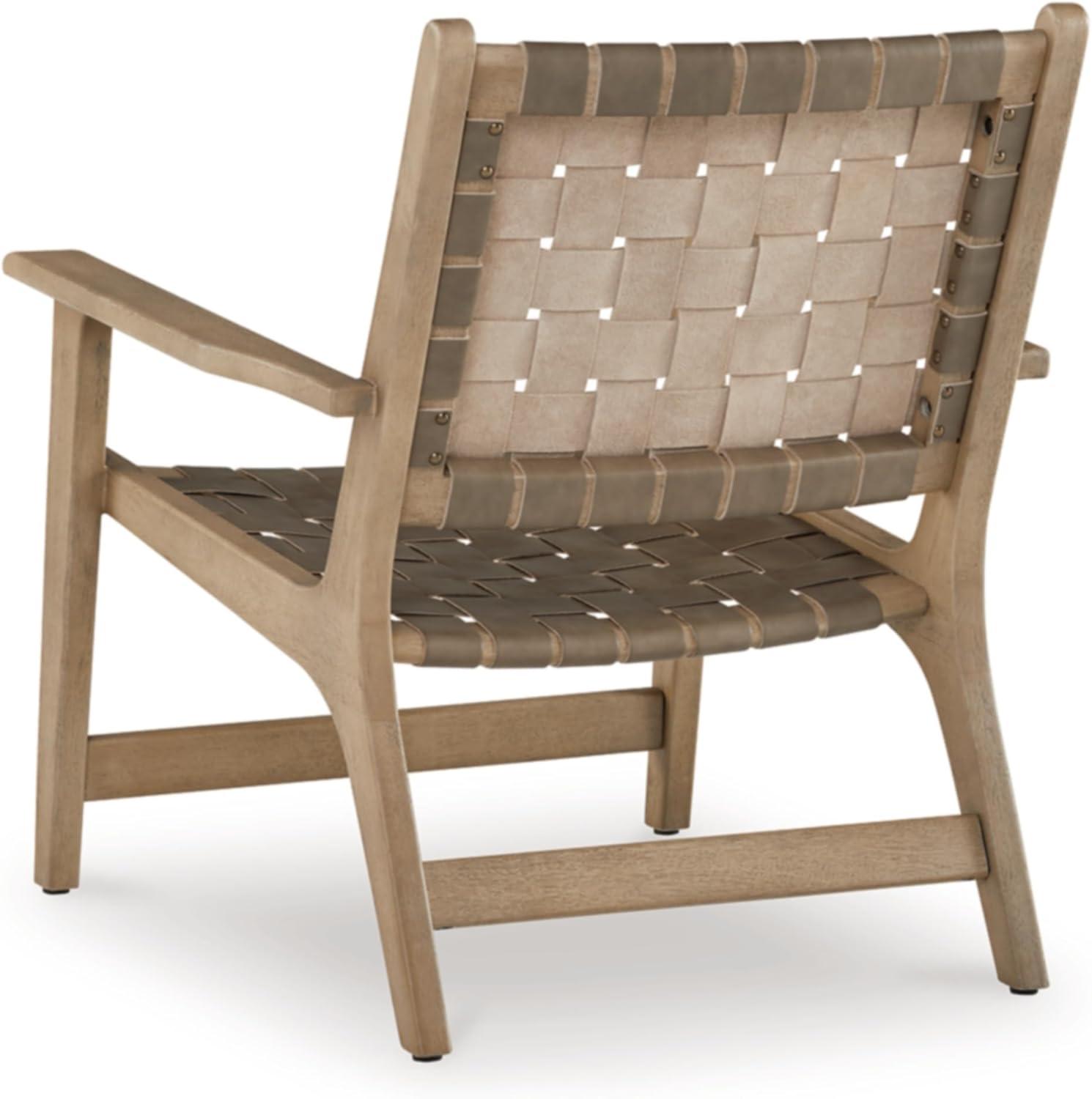 imageSignature Design by Ashley Jameset MidCentury Modern Accent Chair with Foot Rest Leather Woven Strips and Tight Seat Light Brown