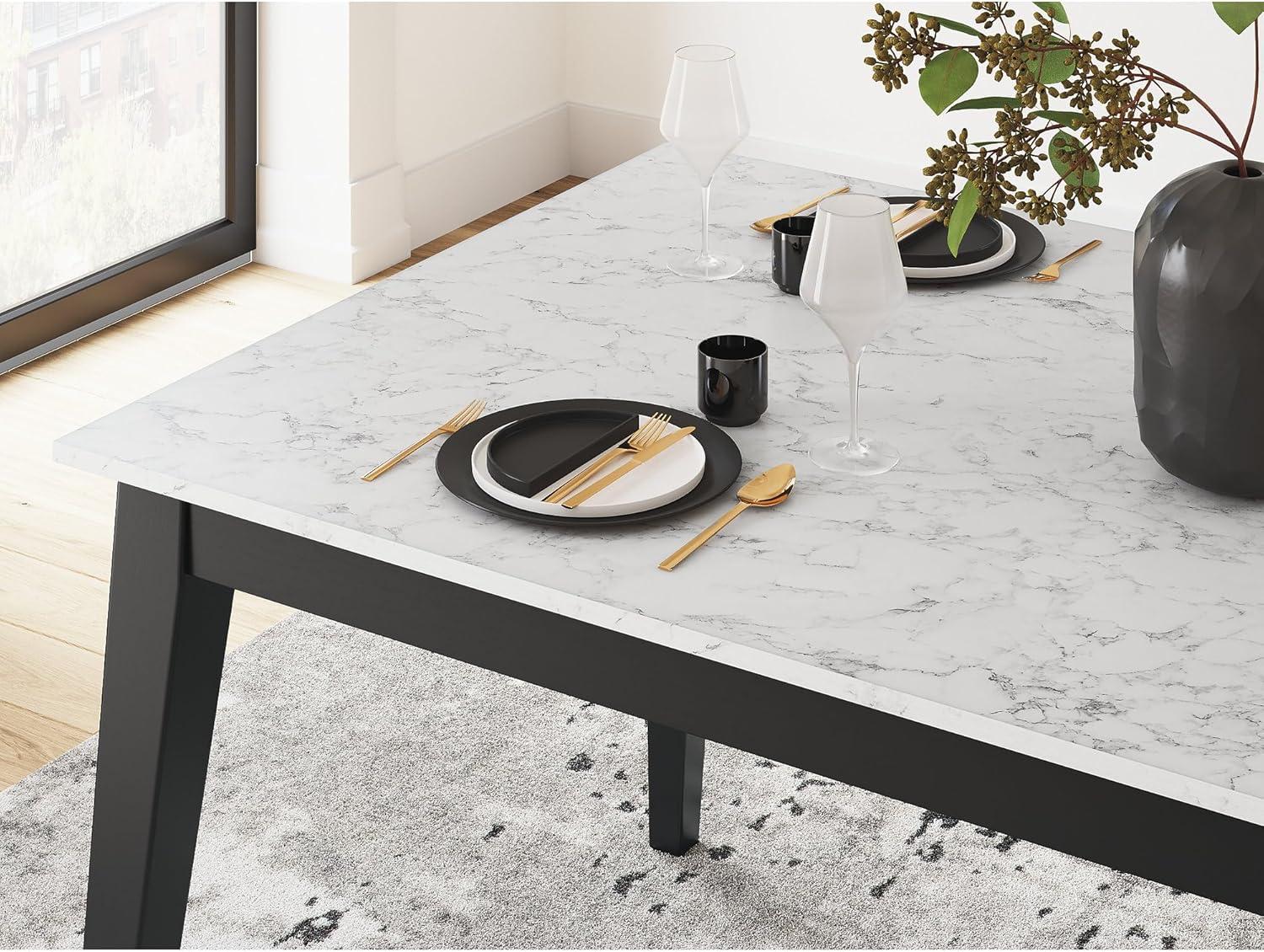imageSignature Design by Ashley Jettaya Modern Faux Marble Tabletop Dining Table with 4 Legs White ampamp Black