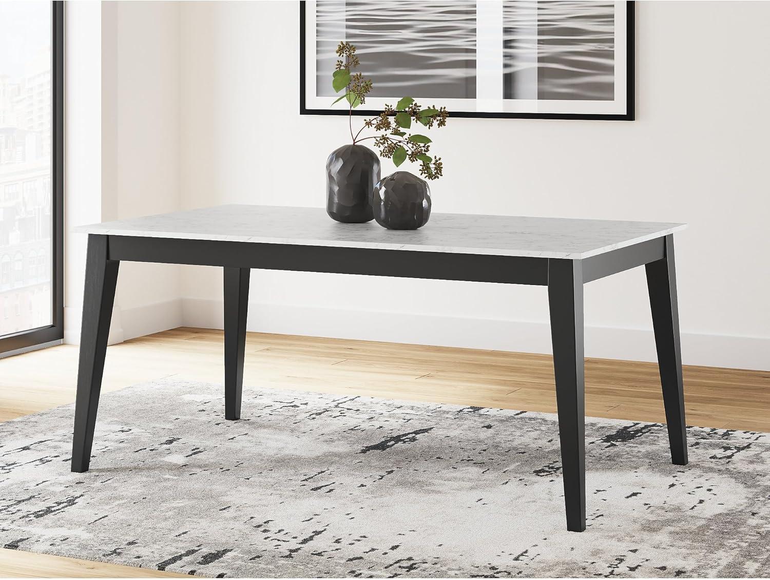 imageSignature Design by Ashley Jettaya Modern Faux Marble Tabletop Dining Table with 4 Legs White ampamp Black