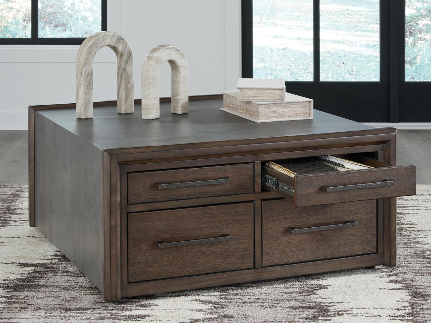 imageSignature Design by Ashley Kallenny Contemporary 8Drawer Coffee Table with Faux Cement Top and Casters Dark Brown ampamp Gray