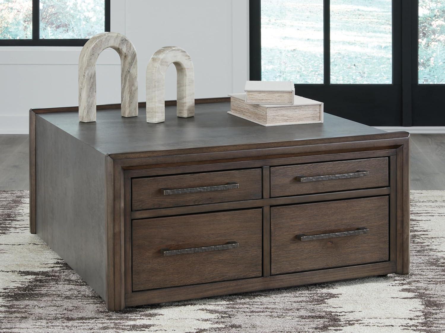 imageSignature Design by Ashley Kallenny Contemporary 8Drawer Coffee Table with Faux Cement Top and Casters Dark Brown ampamp Gray