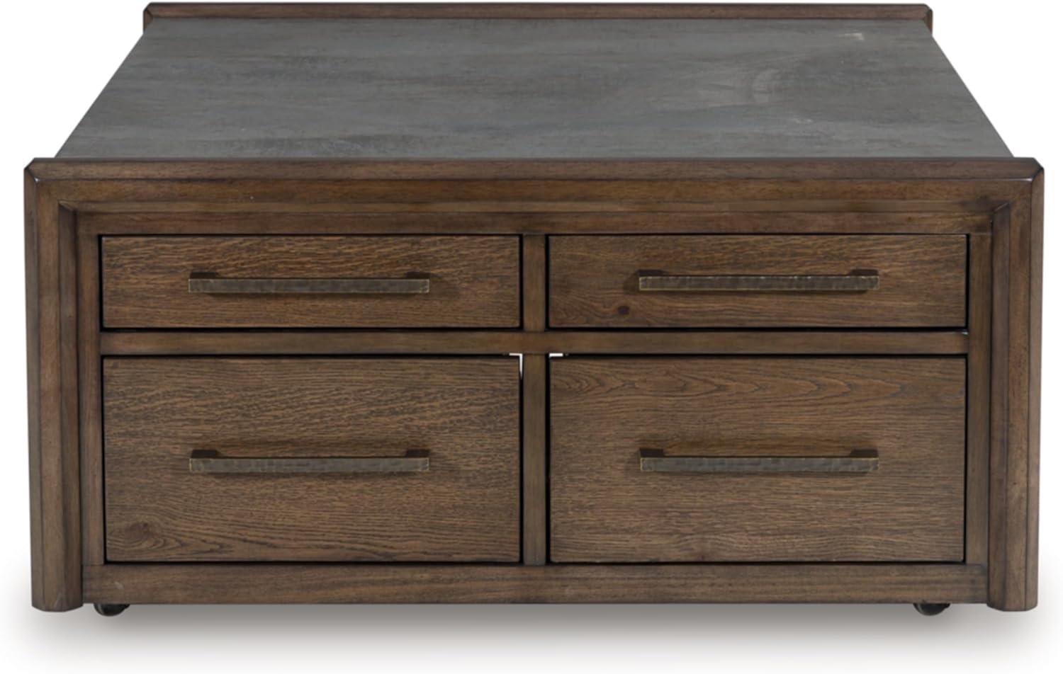 imageSignature Design by Ashley Kallenny Contemporary 8Drawer Coffee Table with Faux Cement Top and Casters Dark Brown ampamp Gray