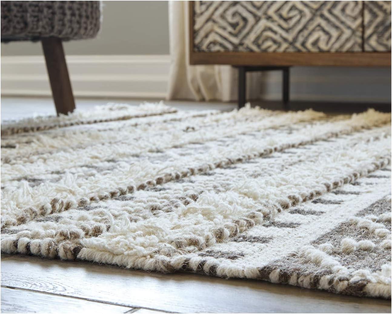 imageSignature Design by Ashley Karalee Tribal Geometric 8 x 10 ft Medium Pile Rug Ivory ampamp Brown5 x 7 Rectangular