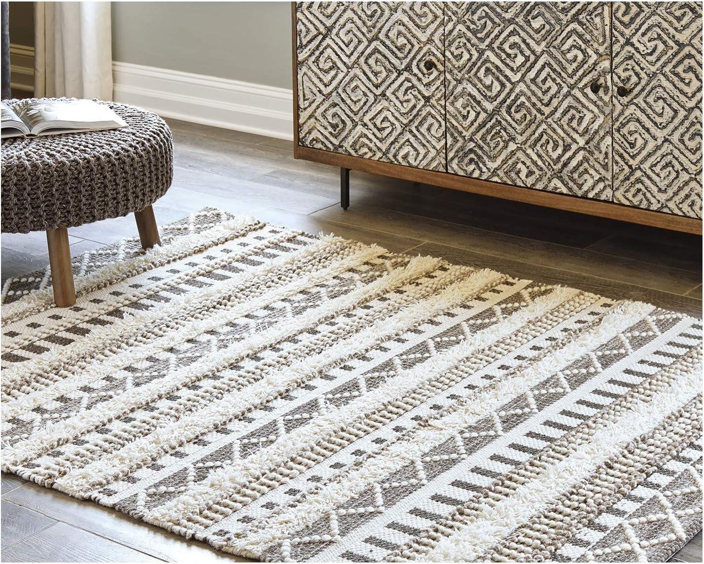 imageSignature Design by Ashley Karalee Tribal Geometric 8 x 10 ft Medium Pile Rug Ivory ampamp Brown5 x 7 Rectangular