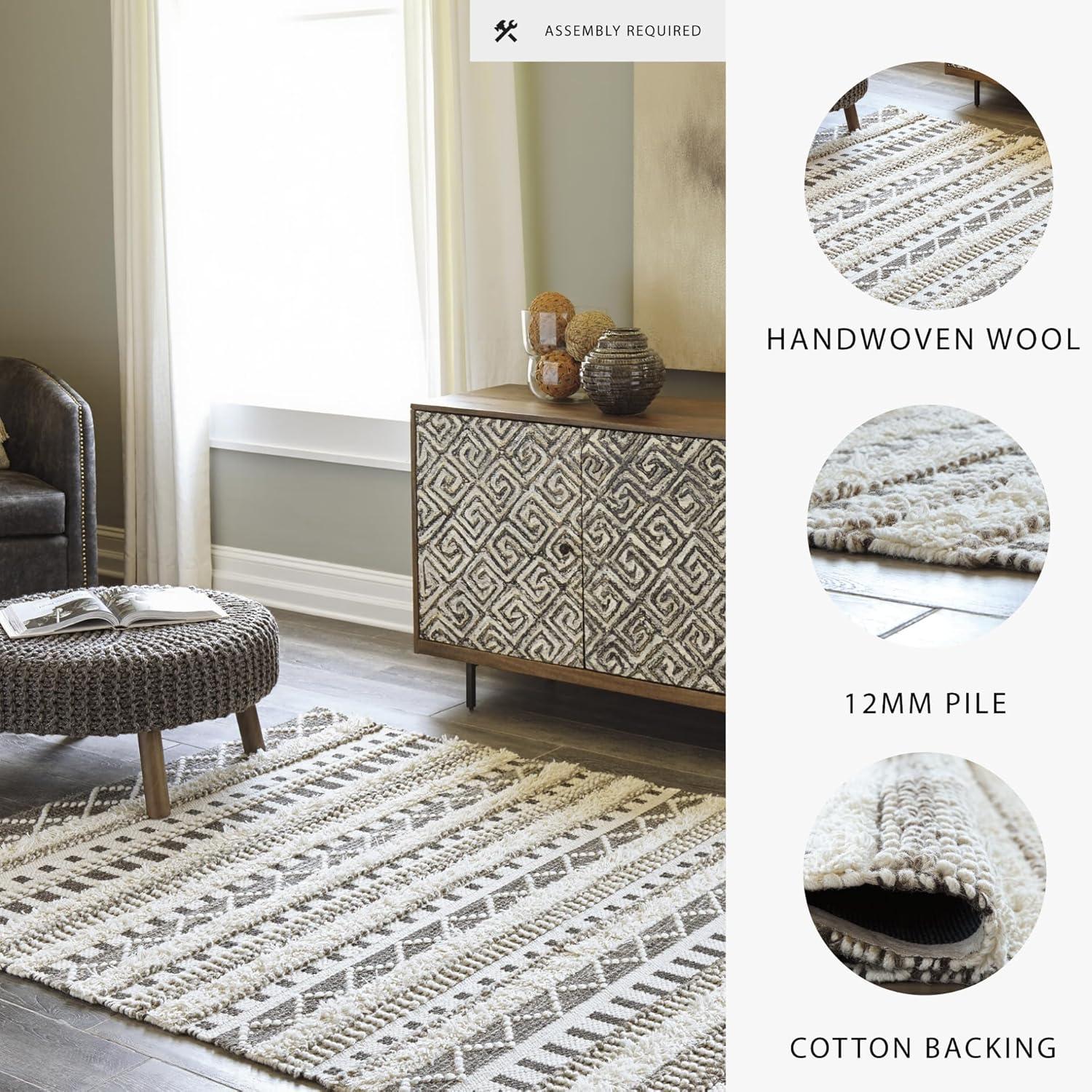 imageSignature Design by Ashley Karalee Tribal Geometric 8 x 10 ft Medium Pile Rug Ivory ampamp Brown5 x 7 Rectangular