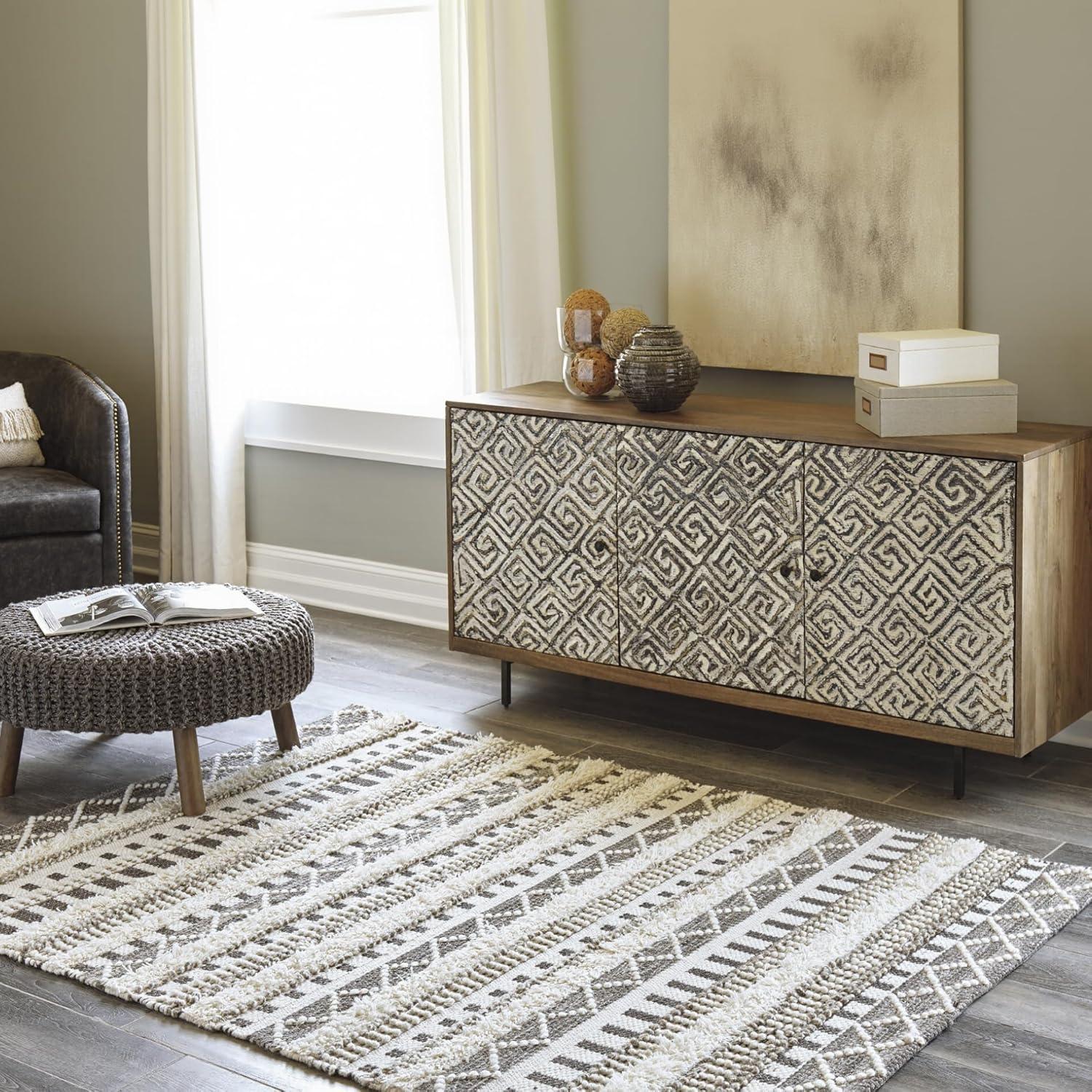 imageSignature Design by Ashley Karalee Tribal Geometric 8 x 10 ft Medium Pile Rug Ivory ampamp Brown5 x 7 Rectangular