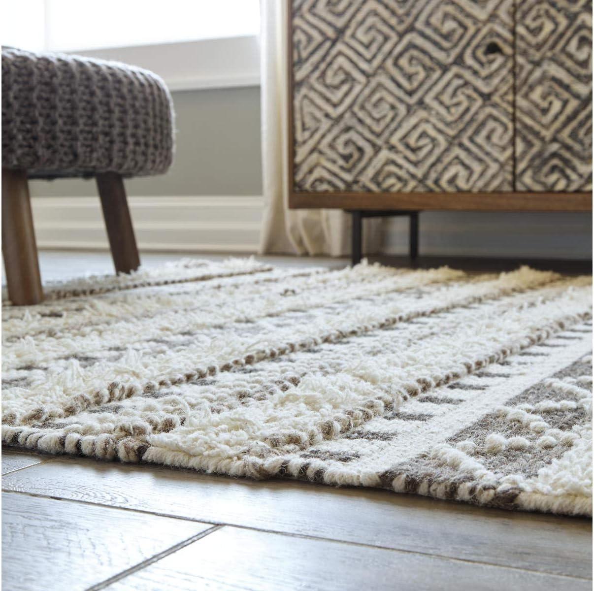 imageSignature Design by Ashley Karalee Tribal Geometric 8 x 10 ft Medium Pile Rug Ivory ampamp Brown8 x 10 Rectangular