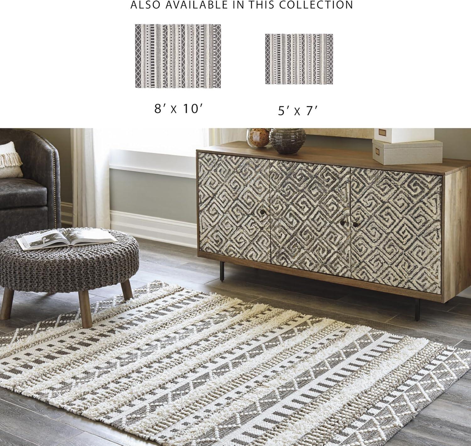imageSignature Design by Ashley Karalee Tribal Geometric 8 x 10 ft Medium Pile Rug Ivory ampamp Brown8 x 10 Rectangular
