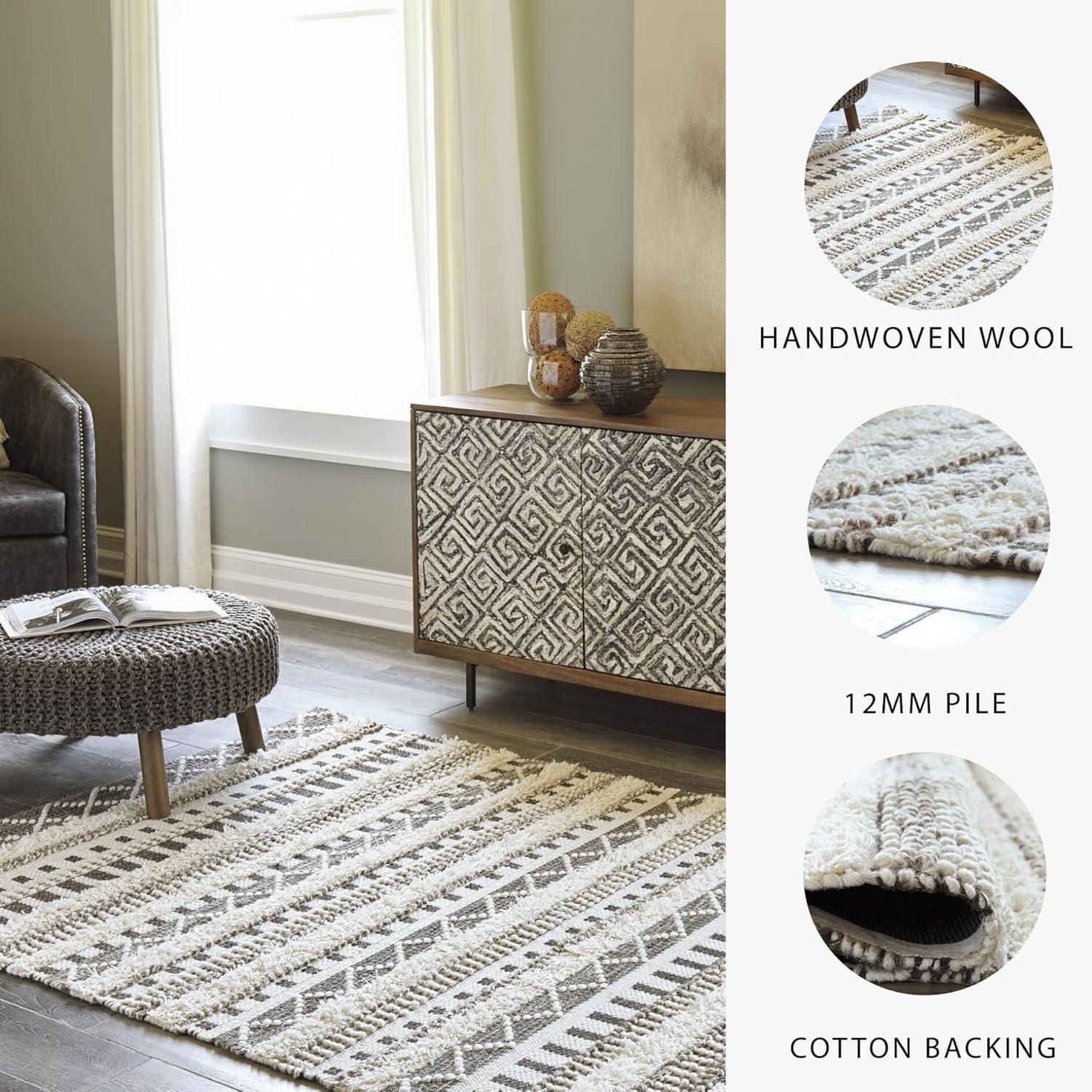 imageSignature Design by Ashley Karalee Tribal Geometric 8 x 10 ft Medium Pile Rug Ivory ampamp Brown8 x 10 Rectangular