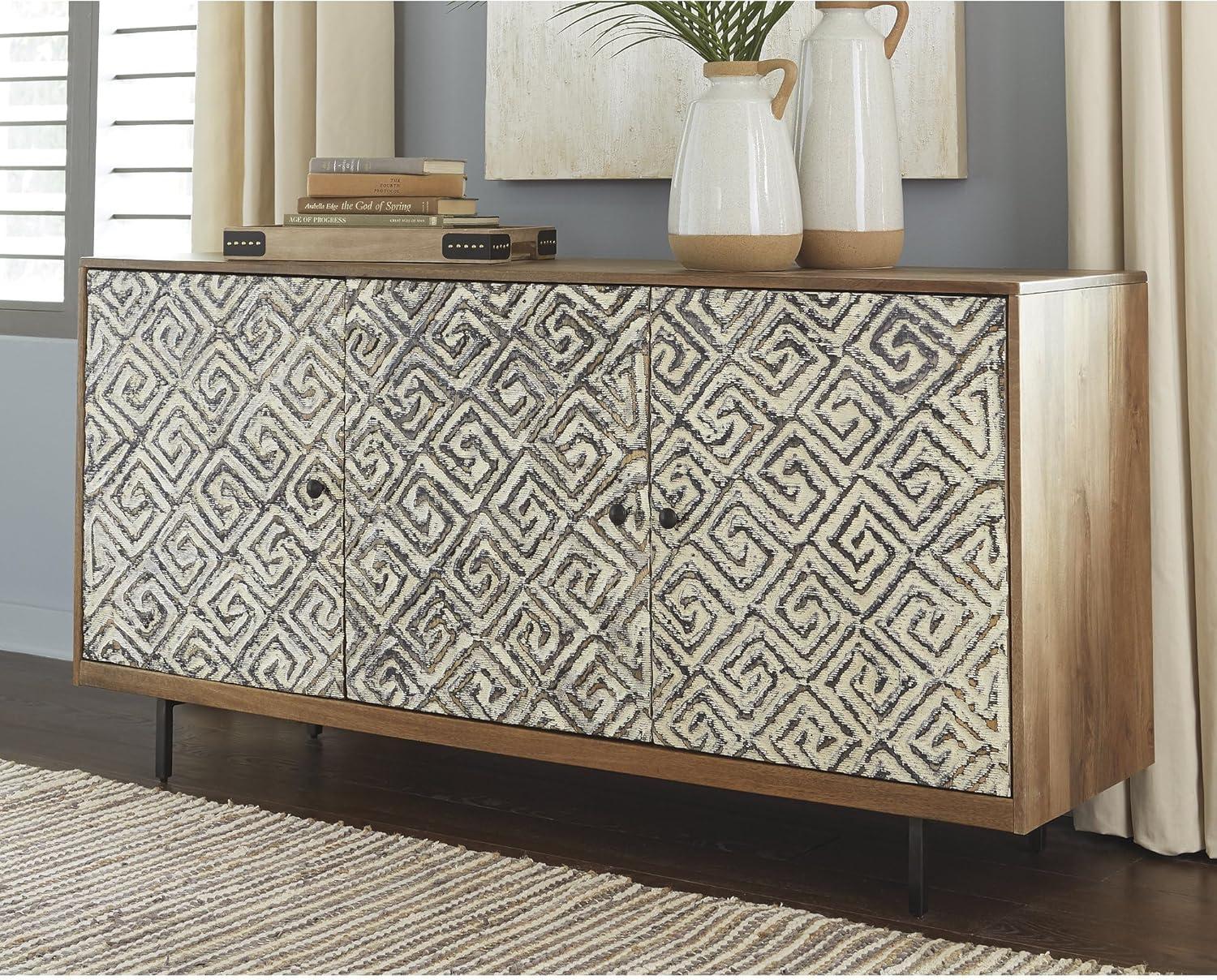 imageSignature Design by Ashley Kerrings Modern Glam Accent Cabinet Brown Black and WhiteRustic