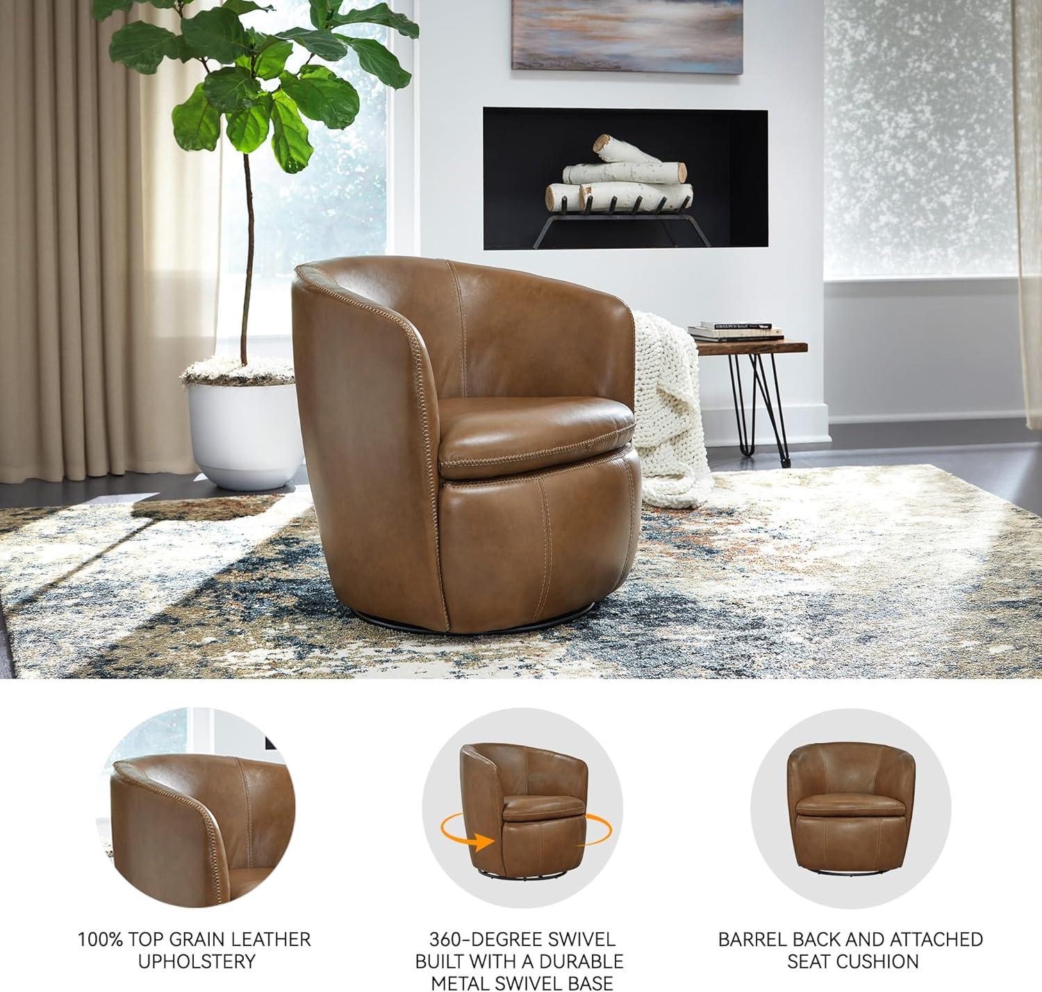 imageSignature Design by Ashley Kierreys Swivel Chair 3125quot W x 29quot D x 3163quot H Light BrownLight Brown