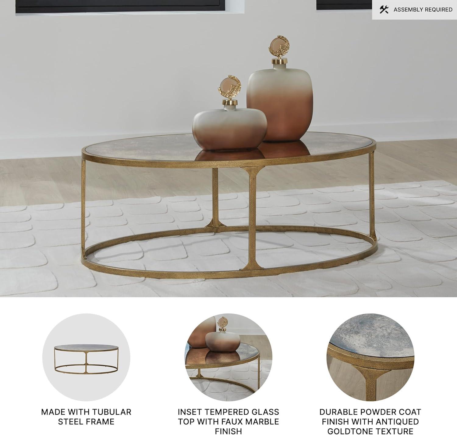 imageSignature Design by Ashley Korajane Transitional Metal Coffee Table with Tempered Glass Top Metallic