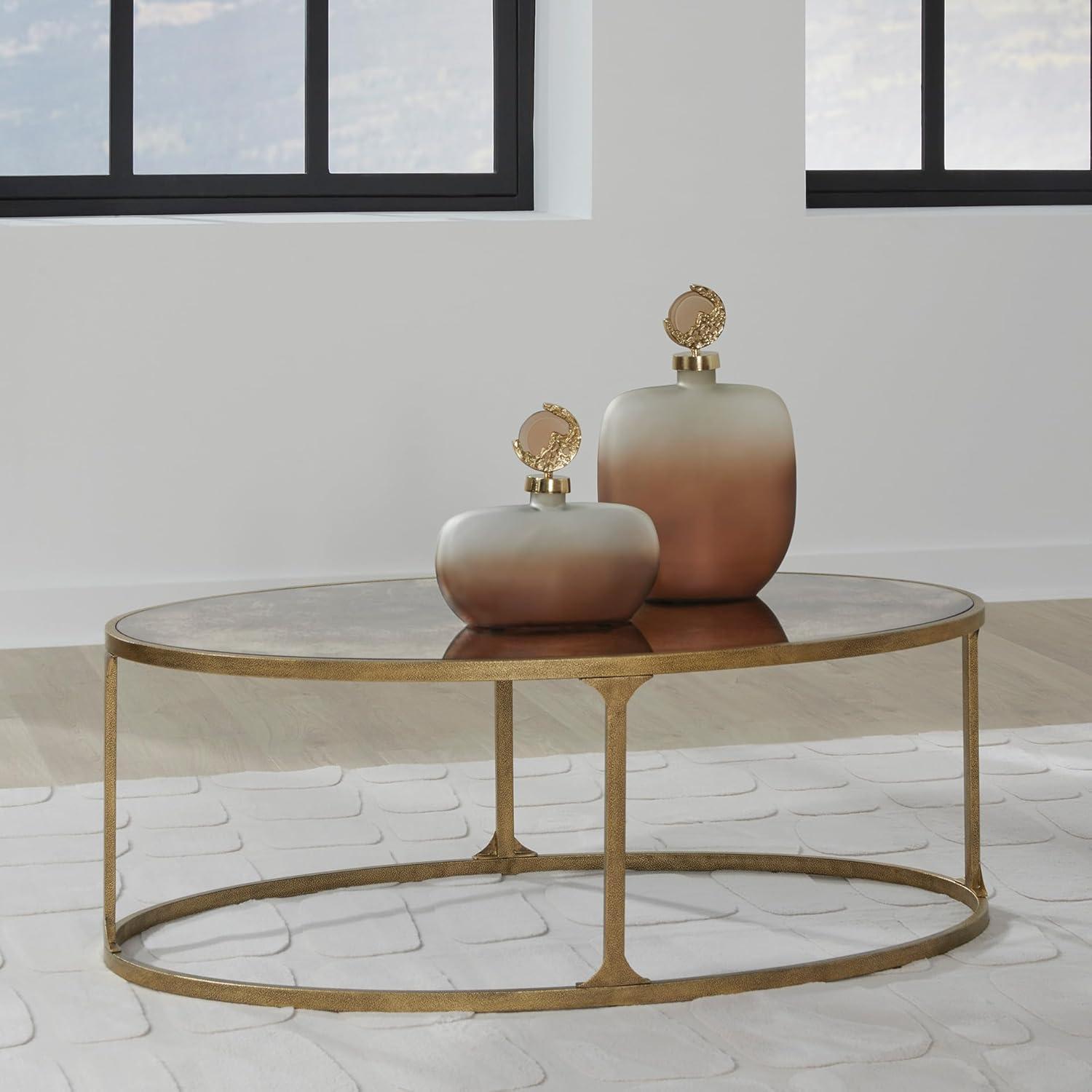 imageSignature Design by Ashley Korajane Transitional Metal Coffee Table with Tempered Glass Top Metallic
