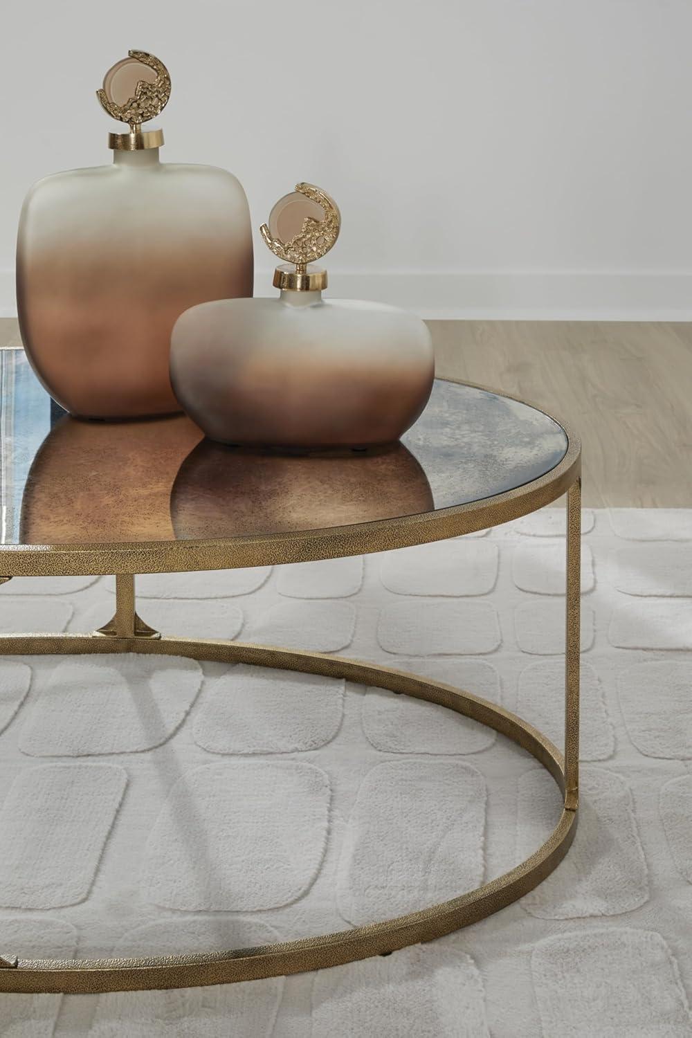 imageSignature Design by Ashley Korajane Transitional Metal Coffee Table with Tempered Glass Top Metallic