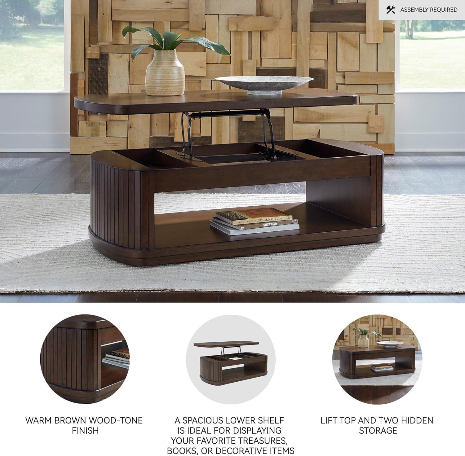 imageSignature Design by Ashley Korestone Casual Lift Top Cocktail Table with Pedestal Base Dark Brown