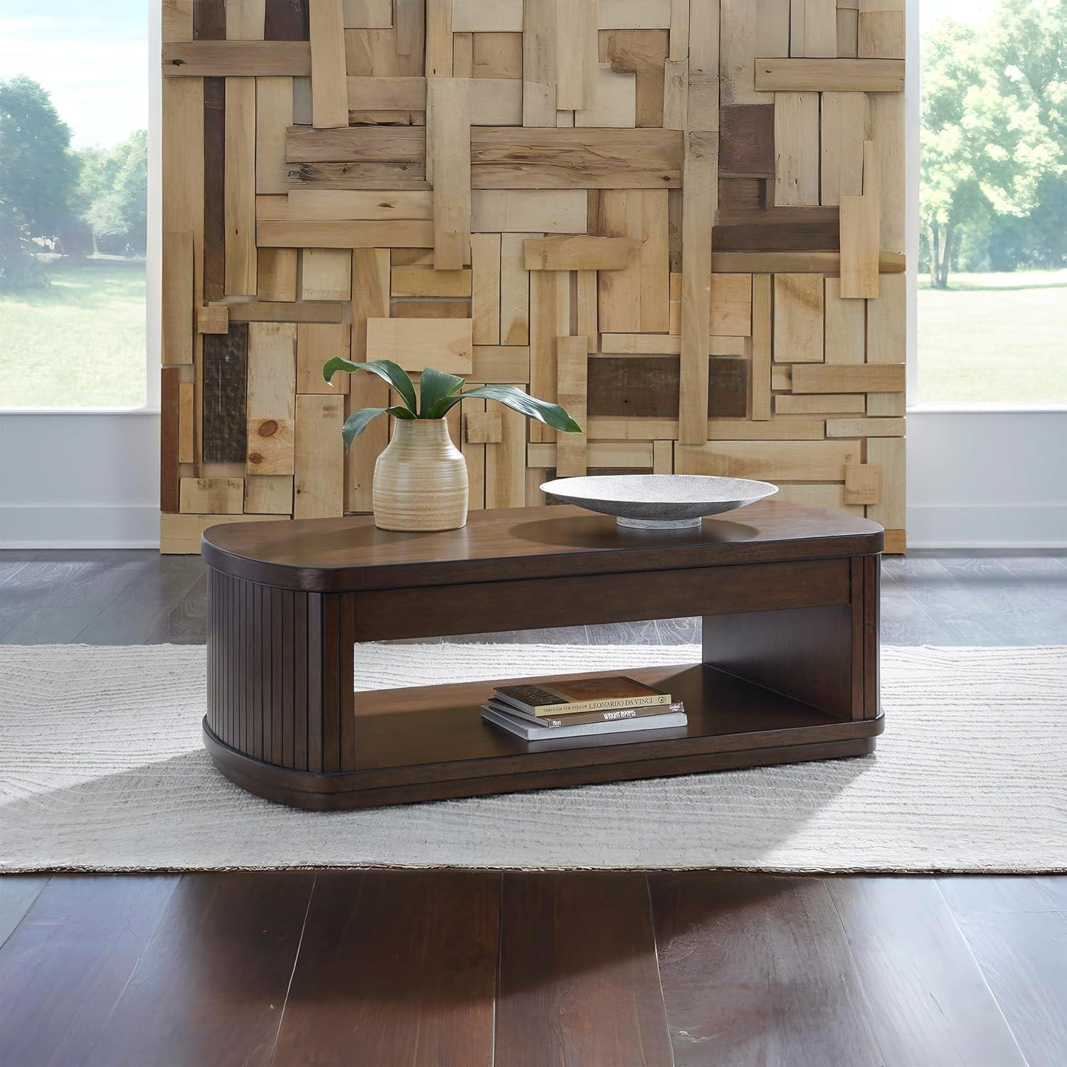 imageSignature Design by Ashley Korestone Casual Lift Top Cocktail Table with Pedestal Base Dark Brown