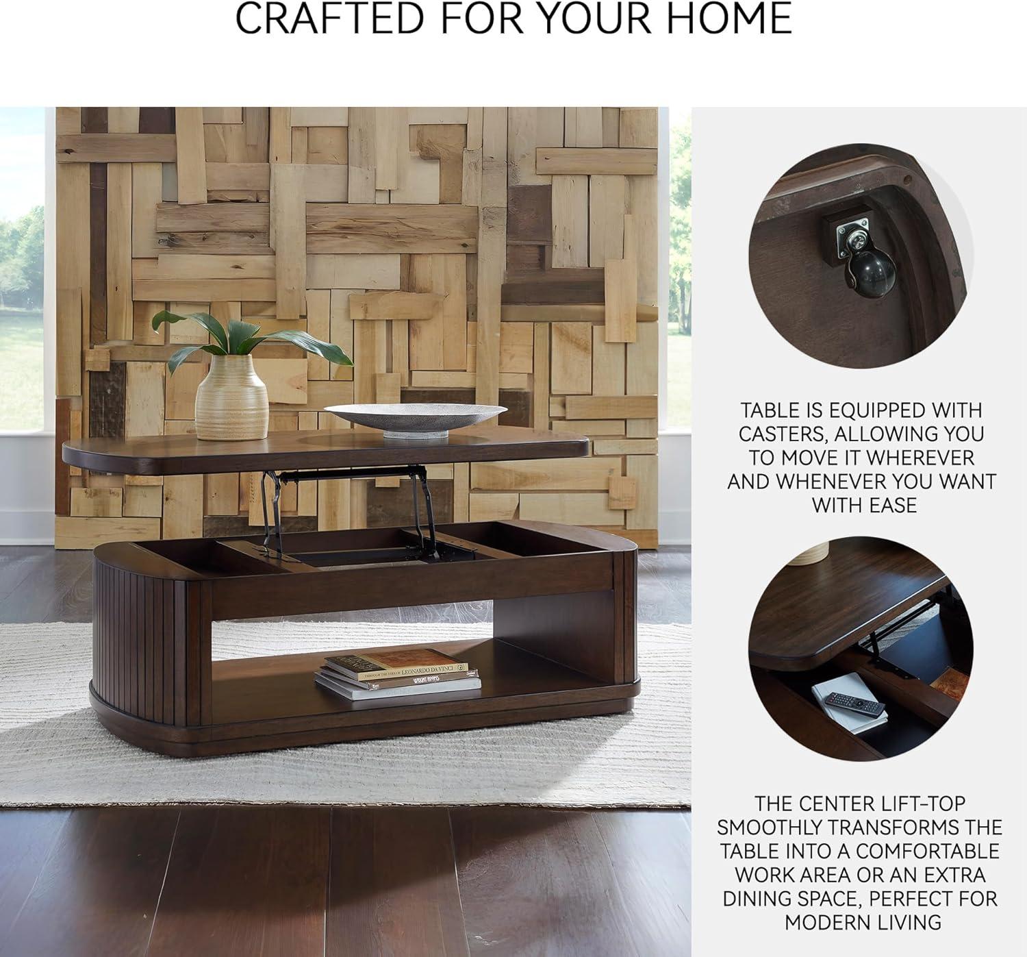 imageSignature Design by Ashley Korestone Casual Lift Top Cocktail Table with Pedestal Base Dark Brown