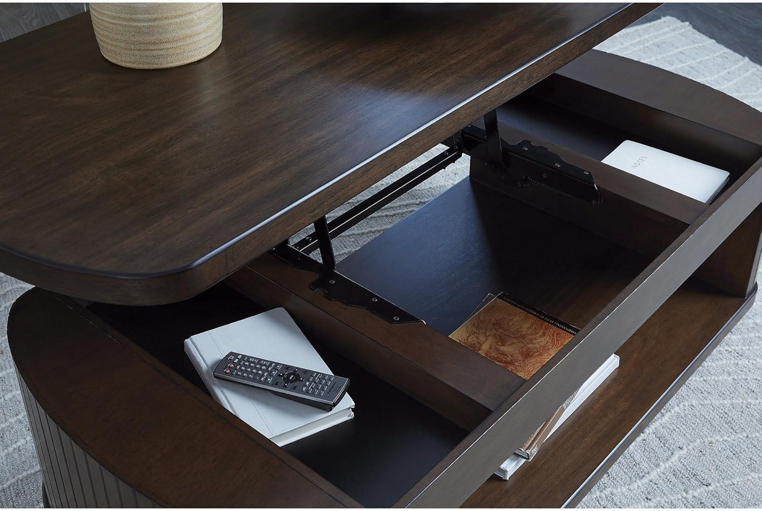 imageSignature Design by Ashley Korestone Casual Lift Top Cocktail Table with Pedestal Base Dark Brown
