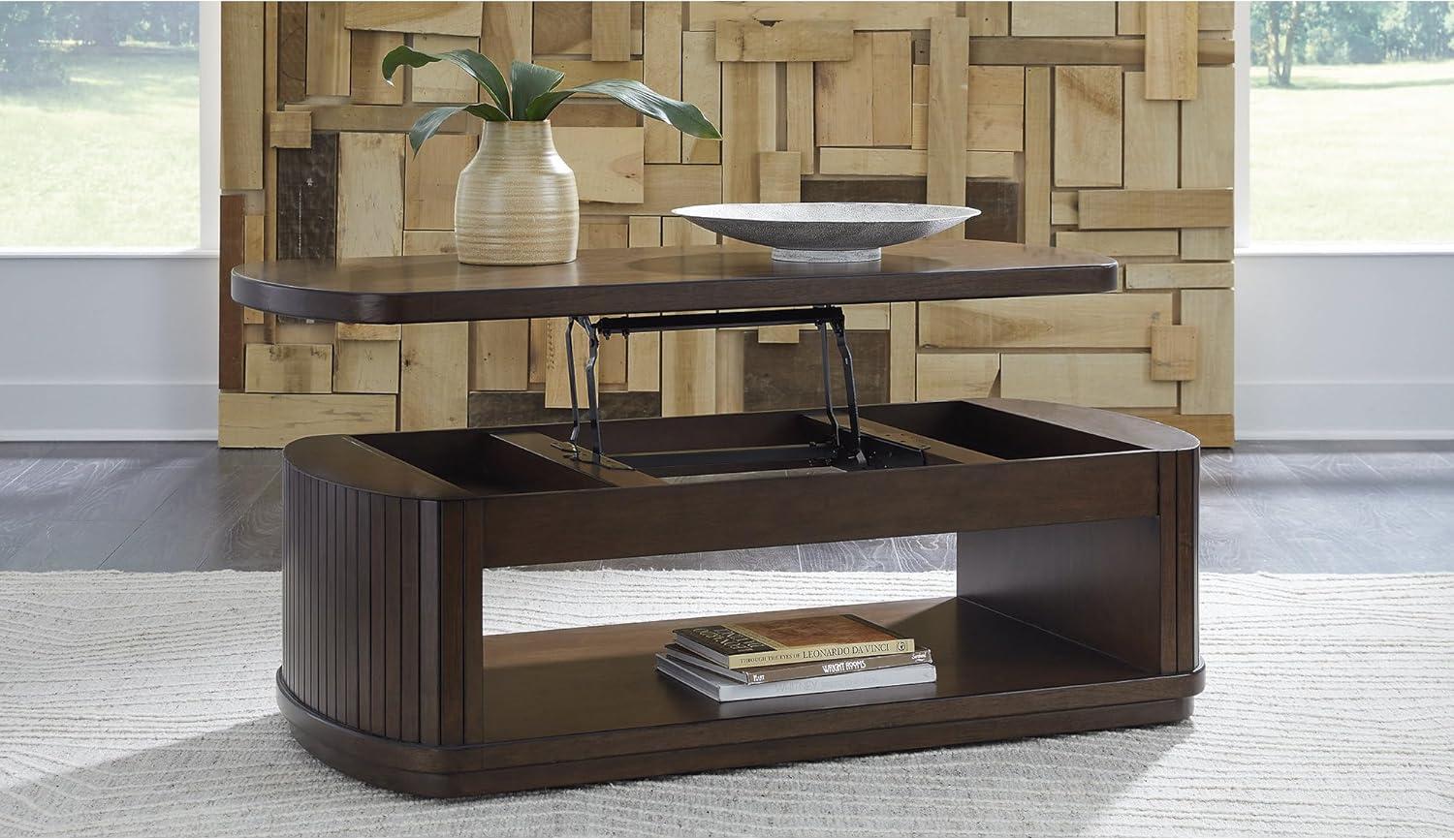 imageSignature Design by Ashley Korestone Casual Lift Top Cocktail Table with Pedestal Base Dark Brown