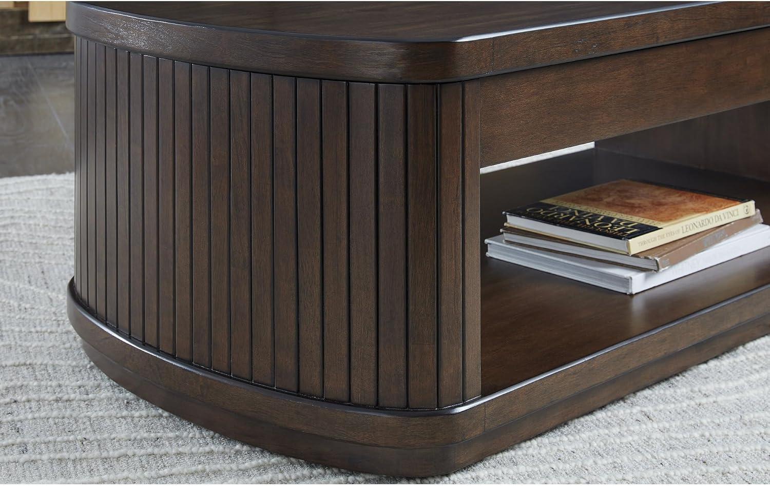 imageSignature Design by Ashley Korestone Casual Lift Top Cocktail Table with Pedestal Base Dark Brown