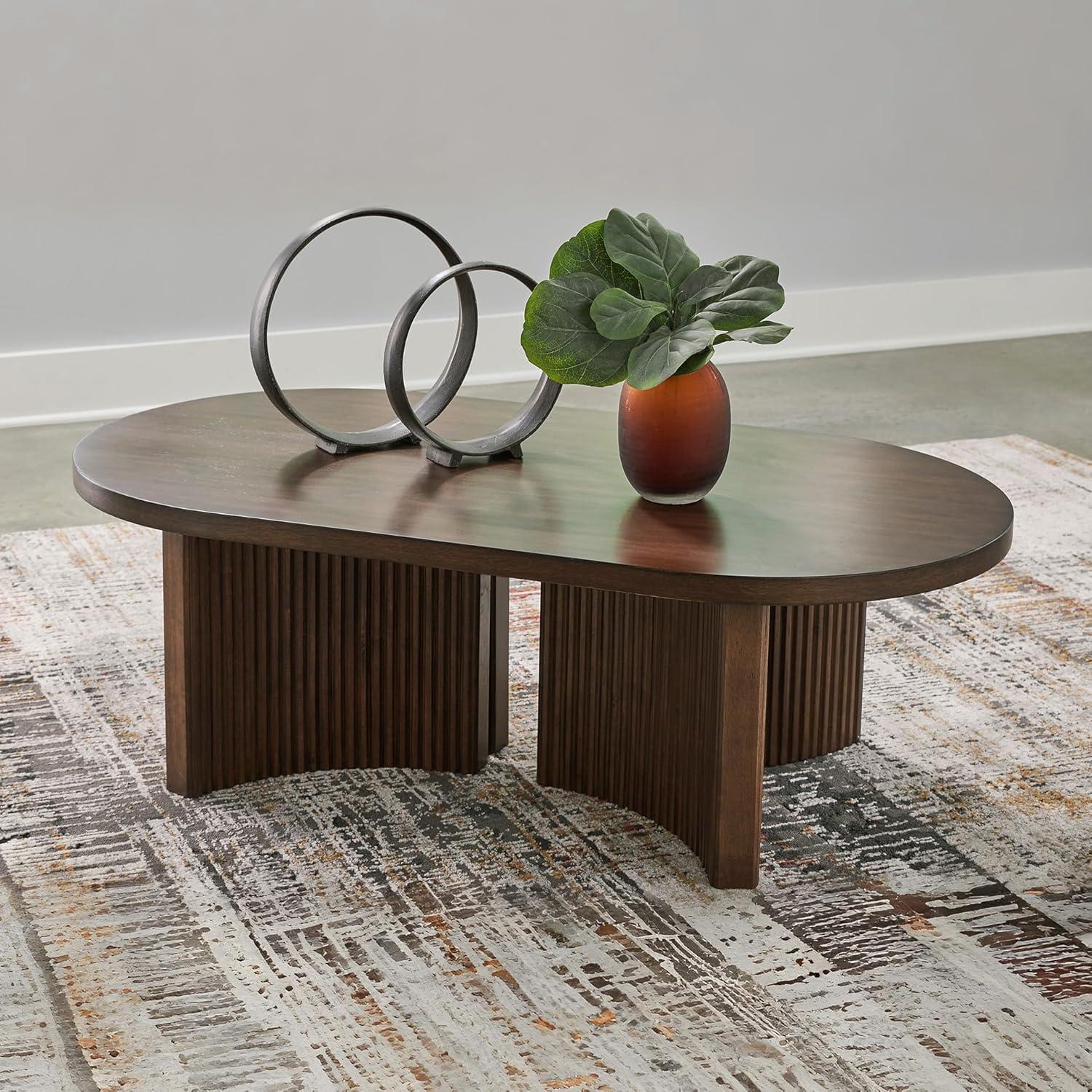 imageSignature Design by Ashley Korestone MidCentury Modern Coffee Table with Reeded Double Pedestal Base Dark Brown