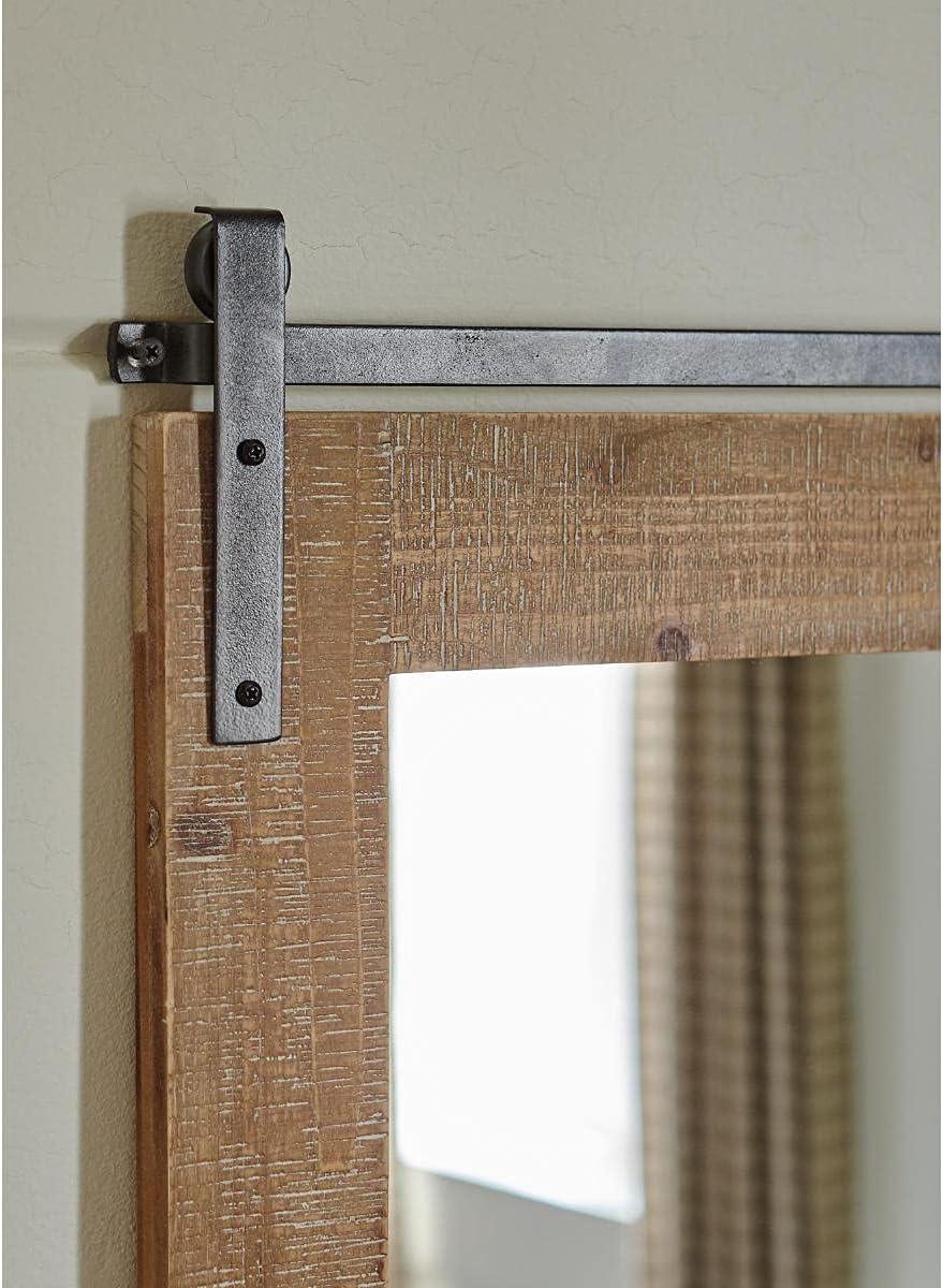 imageSignature Design by Ashley Lanie Rustic Accent Mirror with Metal Faux Barn Door Track Brown ampamp Black