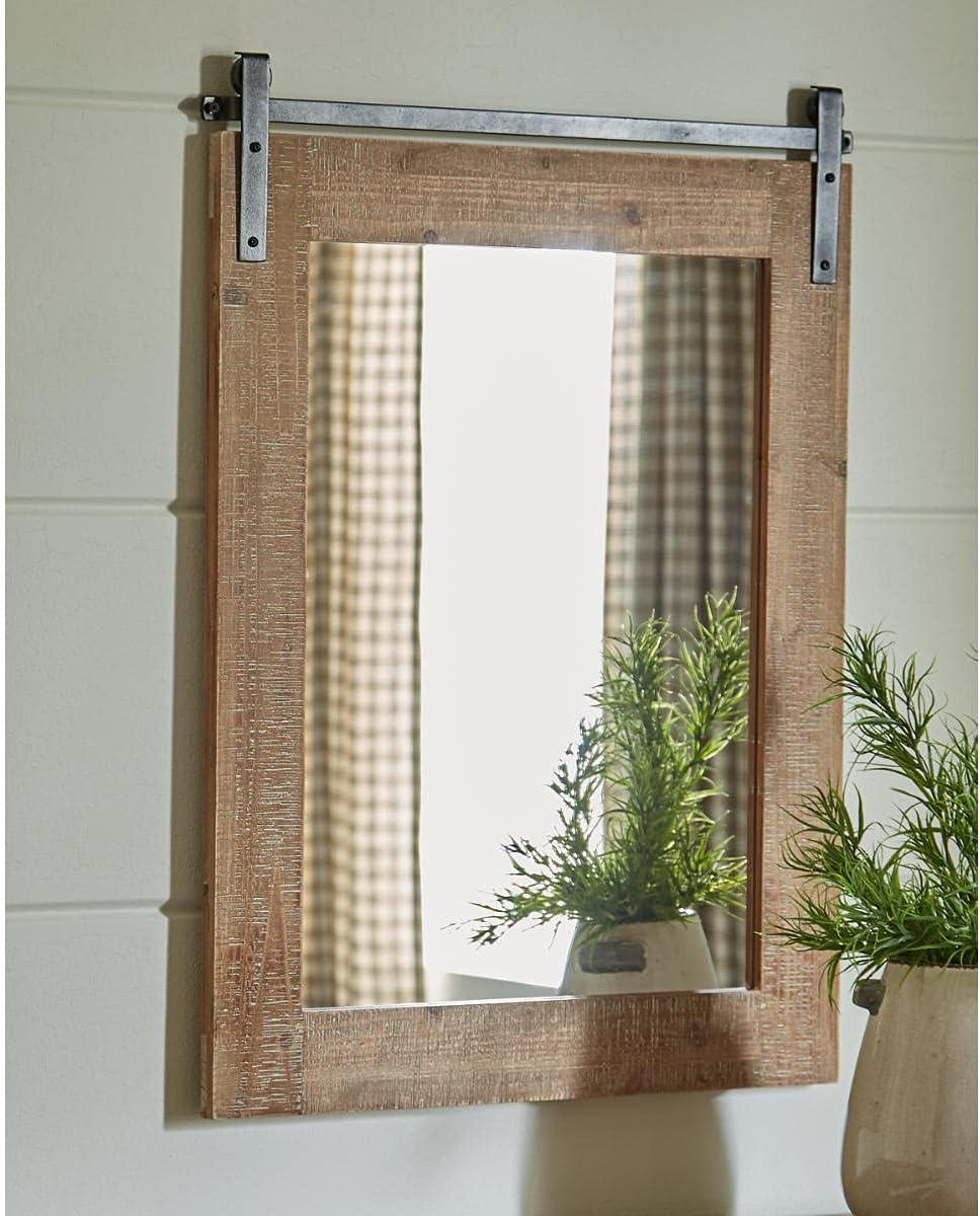 imageSignature Design by Ashley Lanie Rustic Accent Mirror with Metal Faux Barn Door Track Brown ampamp Black