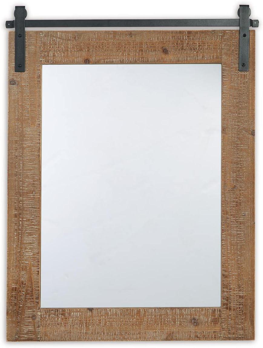 imageSignature Design by Ashley Lanie Rustic Accent Mirror with Metal Faux Barn Door Track Brown ampamp Black