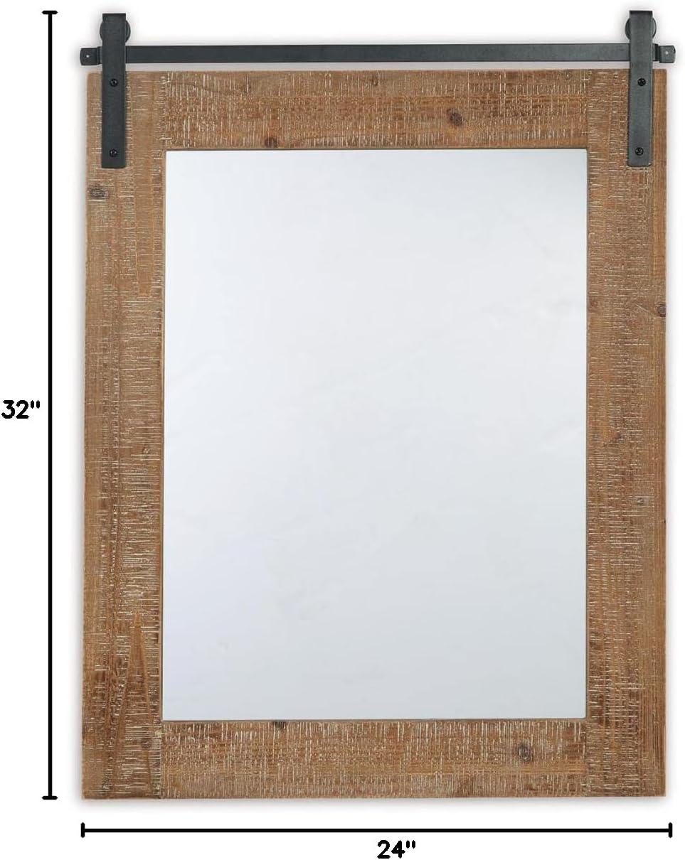 imageSignature Design by Ashley Lanie Rustic Accent Mirror with Metal Faux Barn Door Track Brown ampamp Black